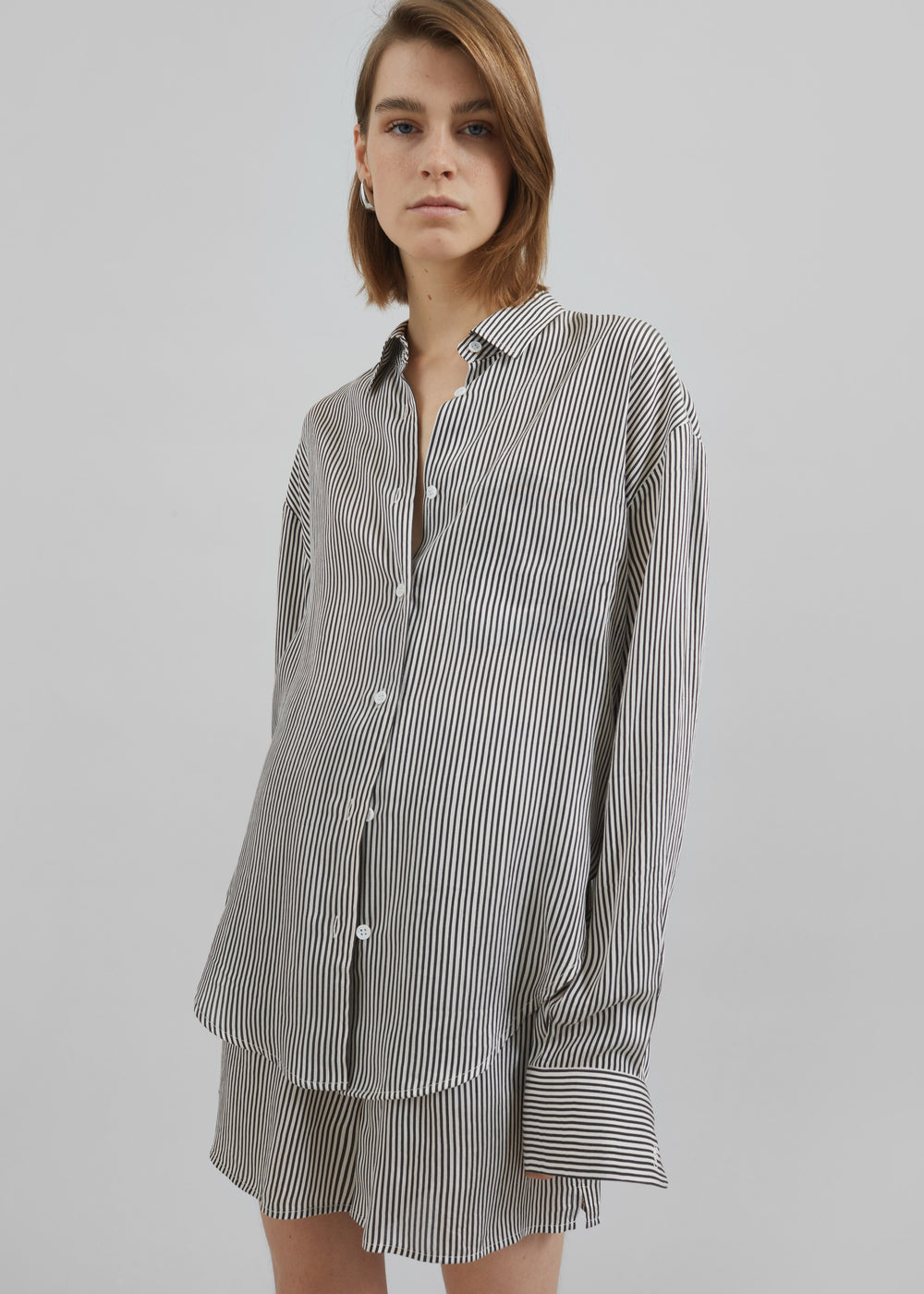 Lui Striped Silk Shirt - Black/White Stripe - 1