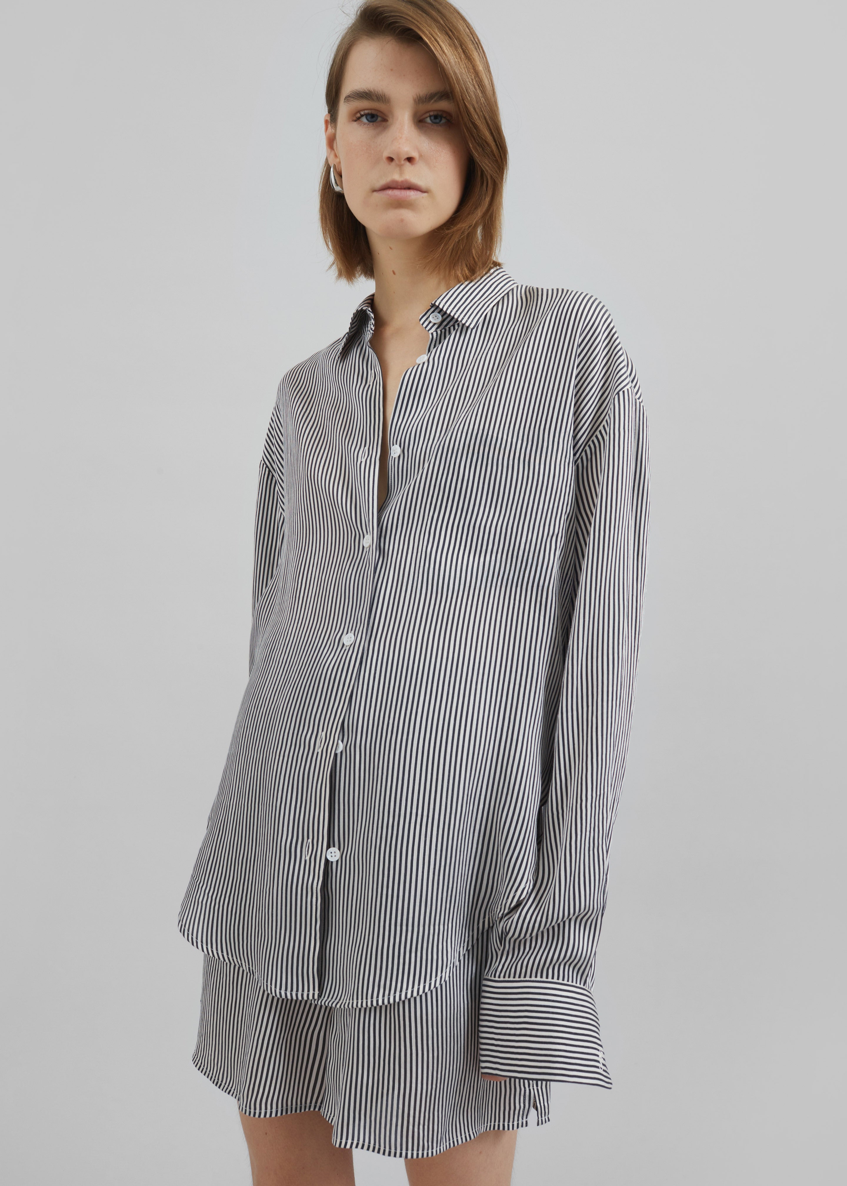 Lui Striped Silk Shirt - Black/White Stripe - 4