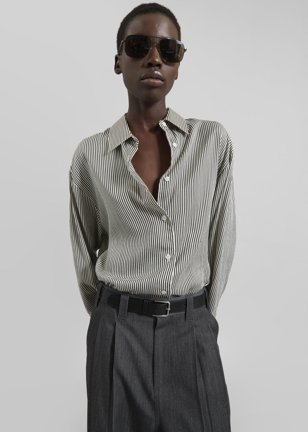 Lui Striped Silk Shirt - Black/White Stripe - 1