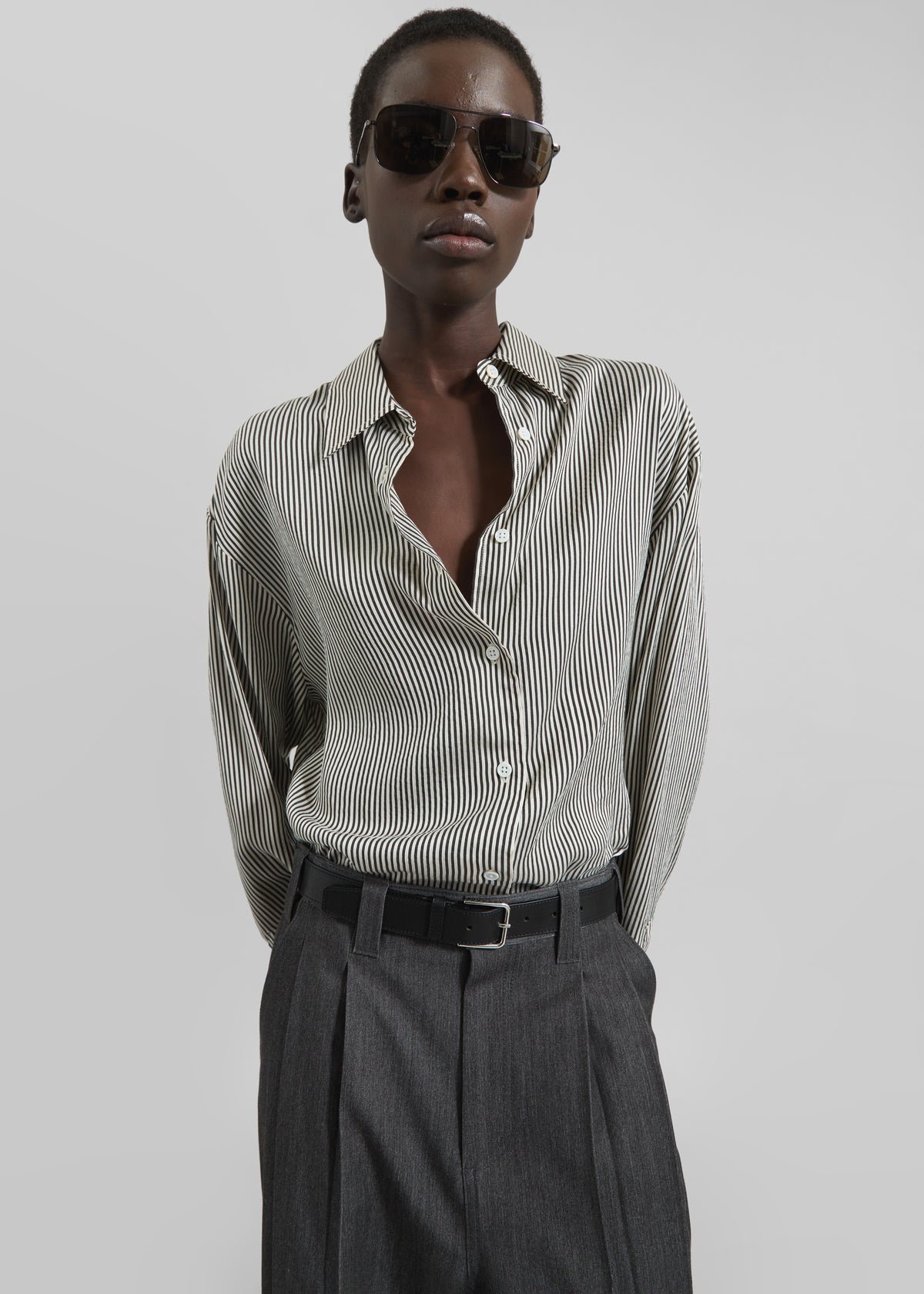 Lui Striped Silk Shirt - Black/White Stripe - 2