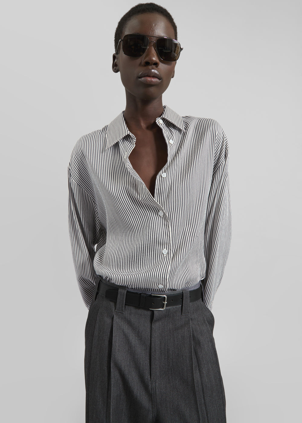 Lui Striped Silk Shirt - Black/White Stripe