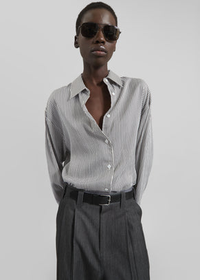 Lui Striped Silk Shirt - Black/White Stripe