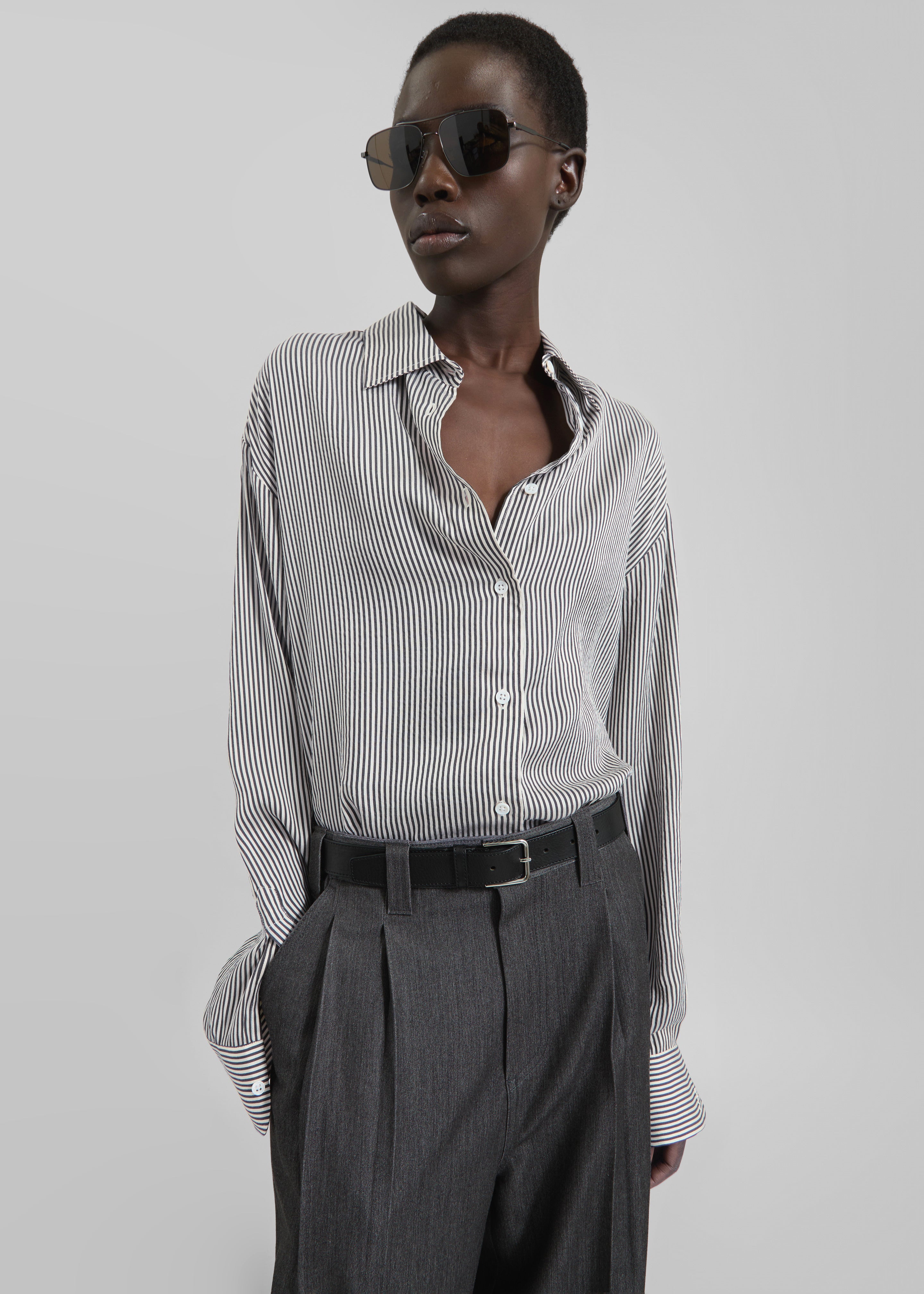 Lui Striped Silk Shirt - Black/White Stripe - 9