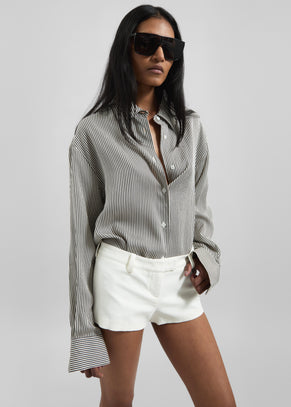 Lui Striped Silk Shirt - Black/White Stripe