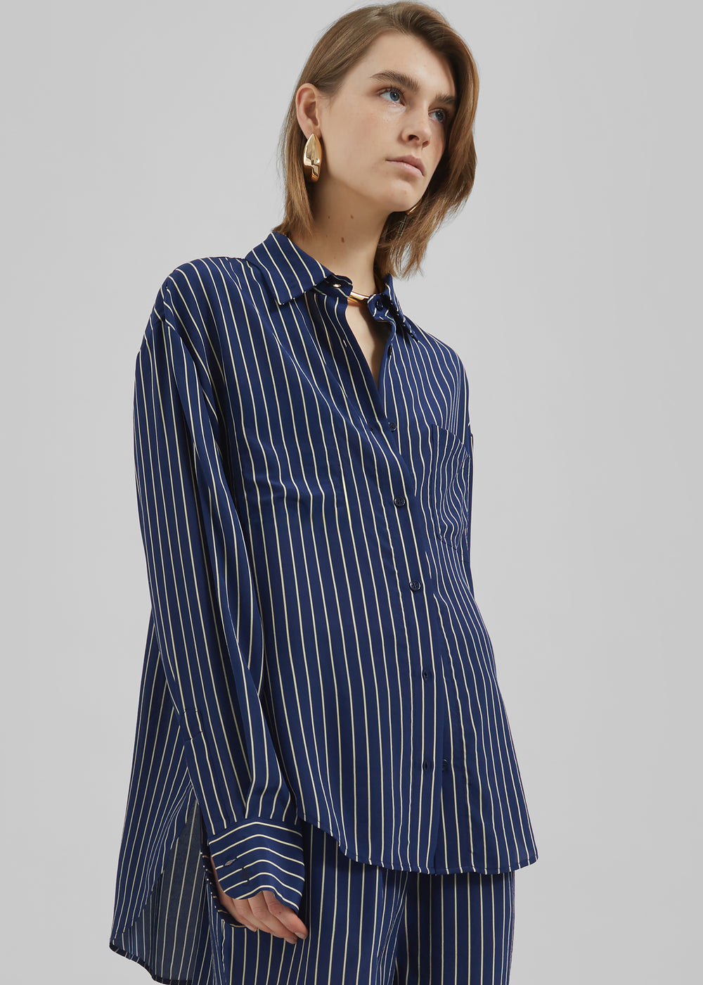 Lui Striped Shirt - Navy/Beige Pinstripe - 1