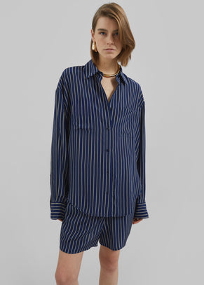 Lui Striped Shirt - Navy/Beige Pinstripe