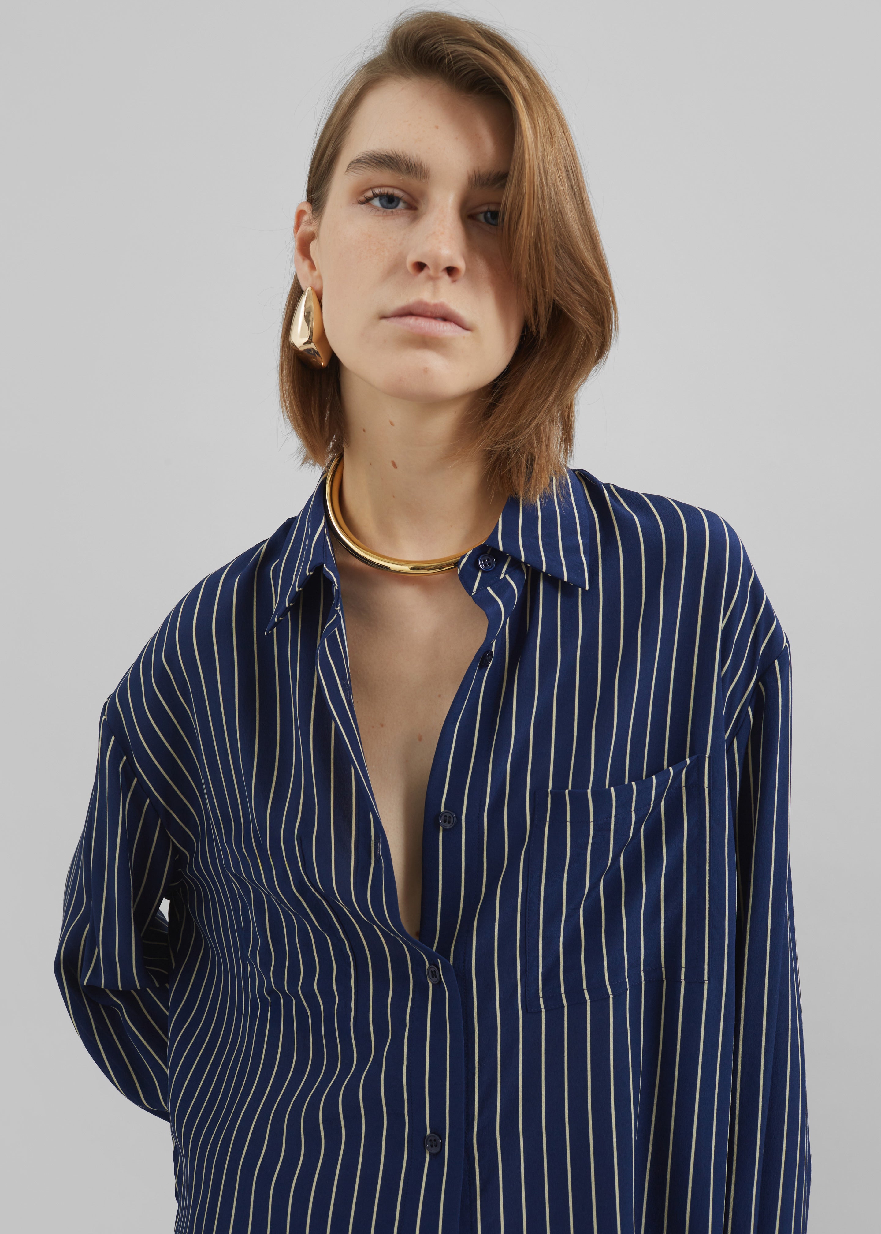 Lui Striped Shirt - Navy/Beige Pinstripe - 3