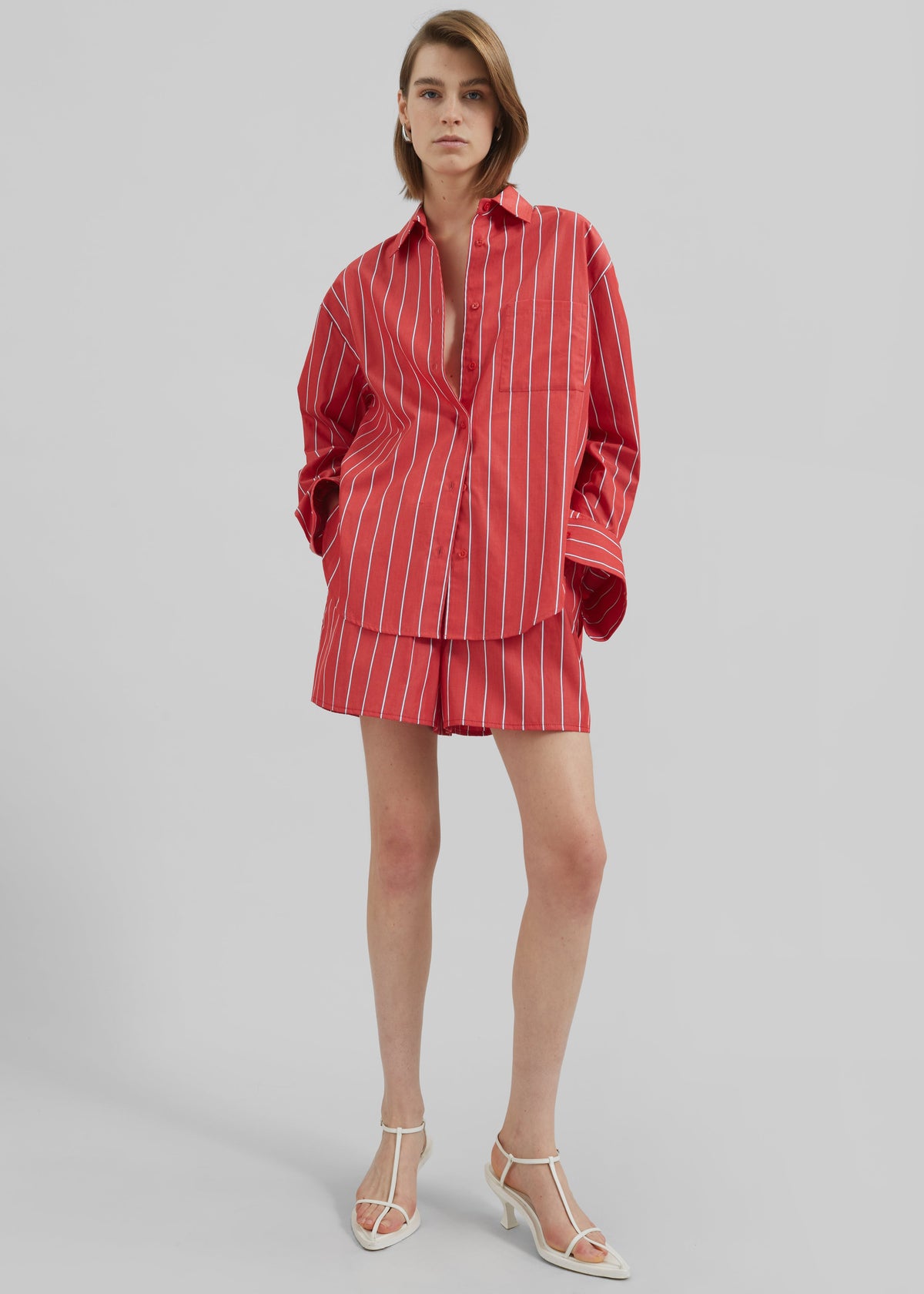 Lui Striped Cotton Shirt - Red/White Stripe - 1