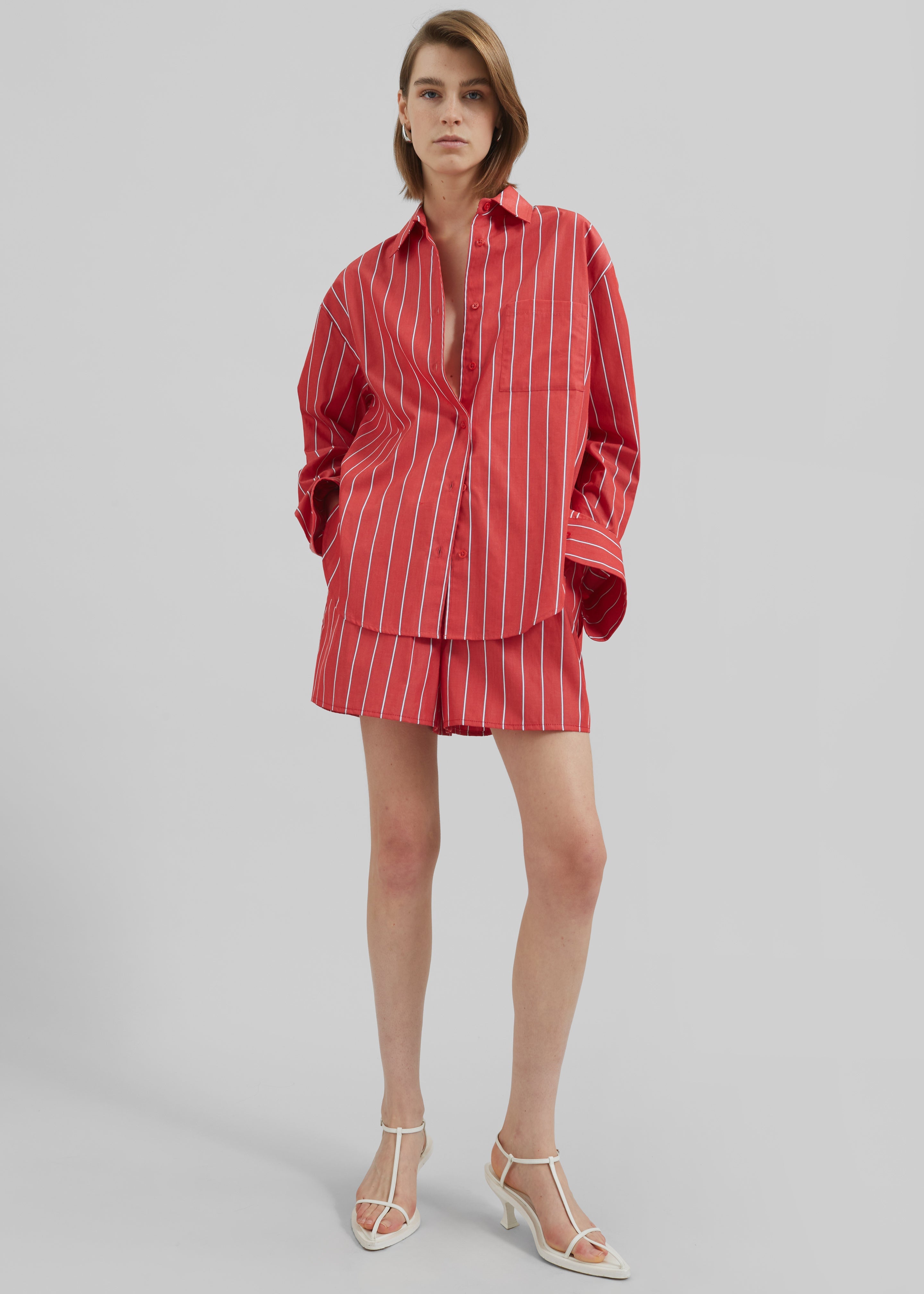 Lui Striped Cotton Shirt - Red/White Stripe - 1