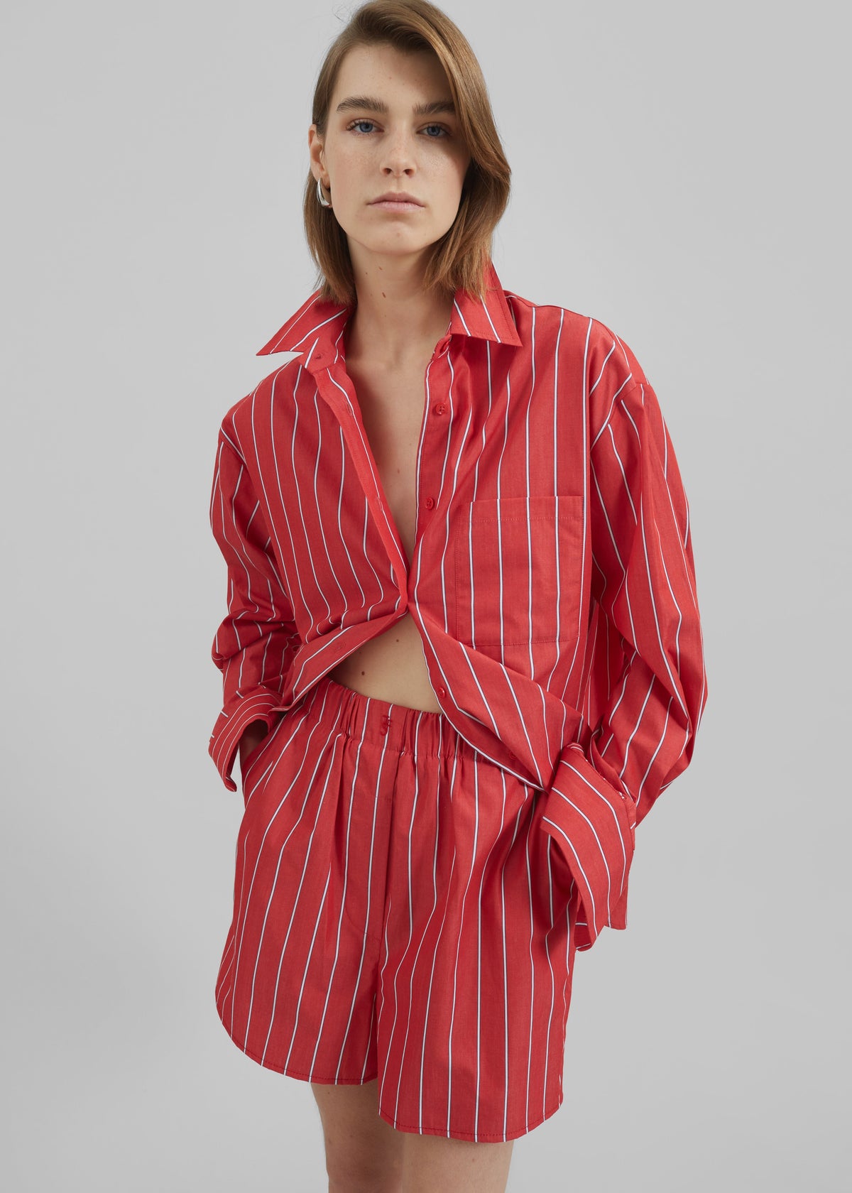 Lui Striped Cotton Shirt - Red/White Stripe - 4