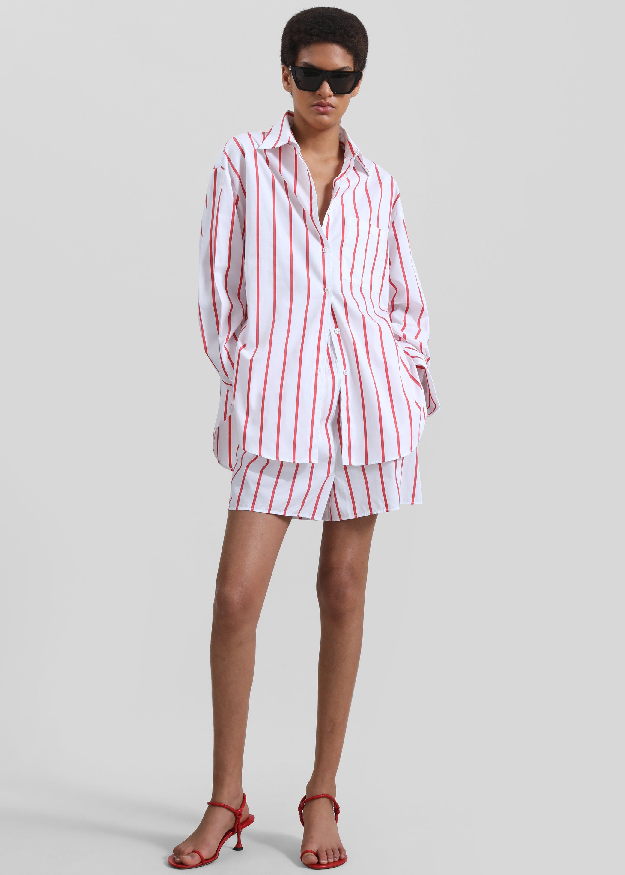 Shop the look image for Lui Striped Cotton Shirt - White/Red Stripe