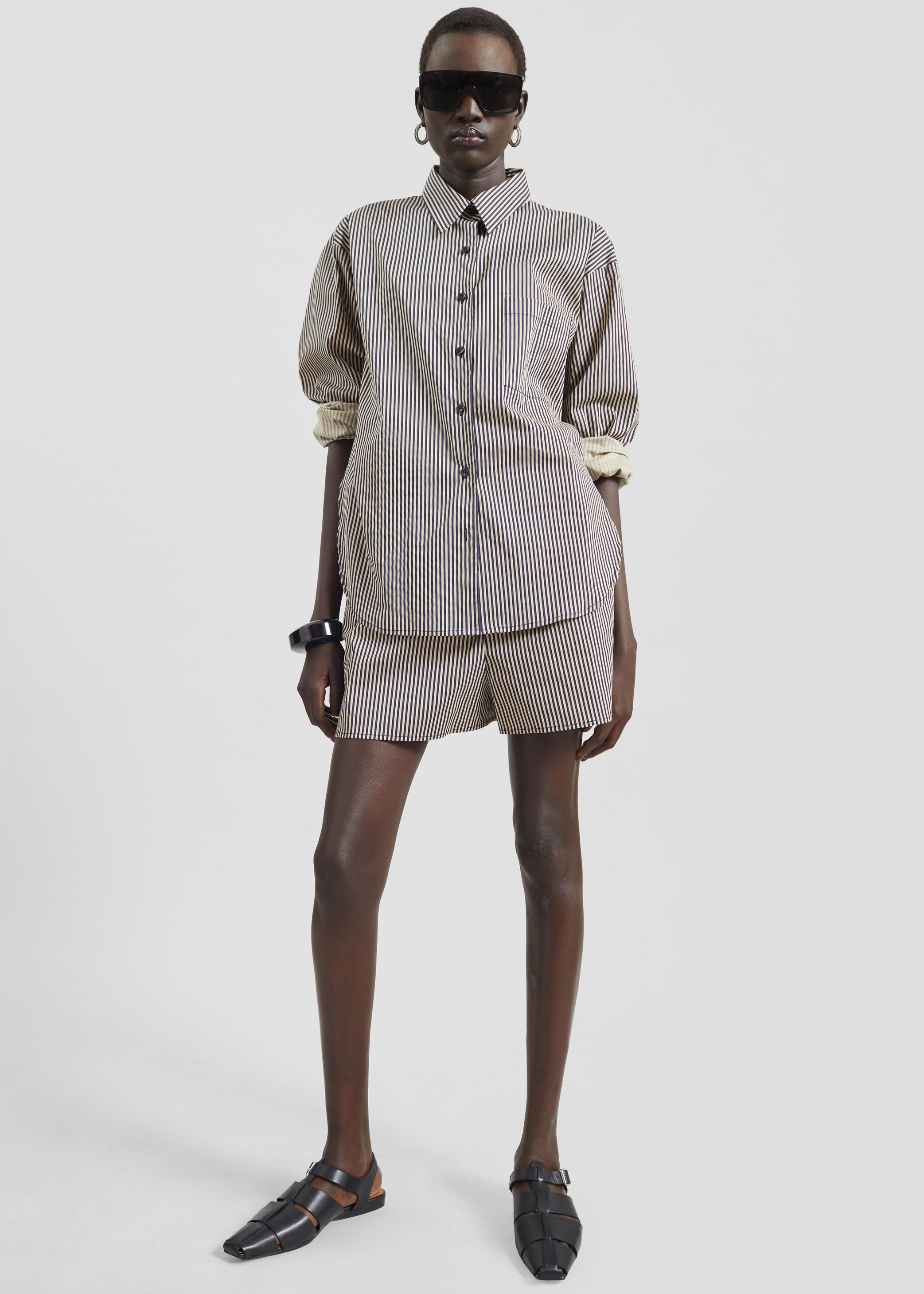 Shop the look image for Lui Shirt - Beige/Navy Stripe