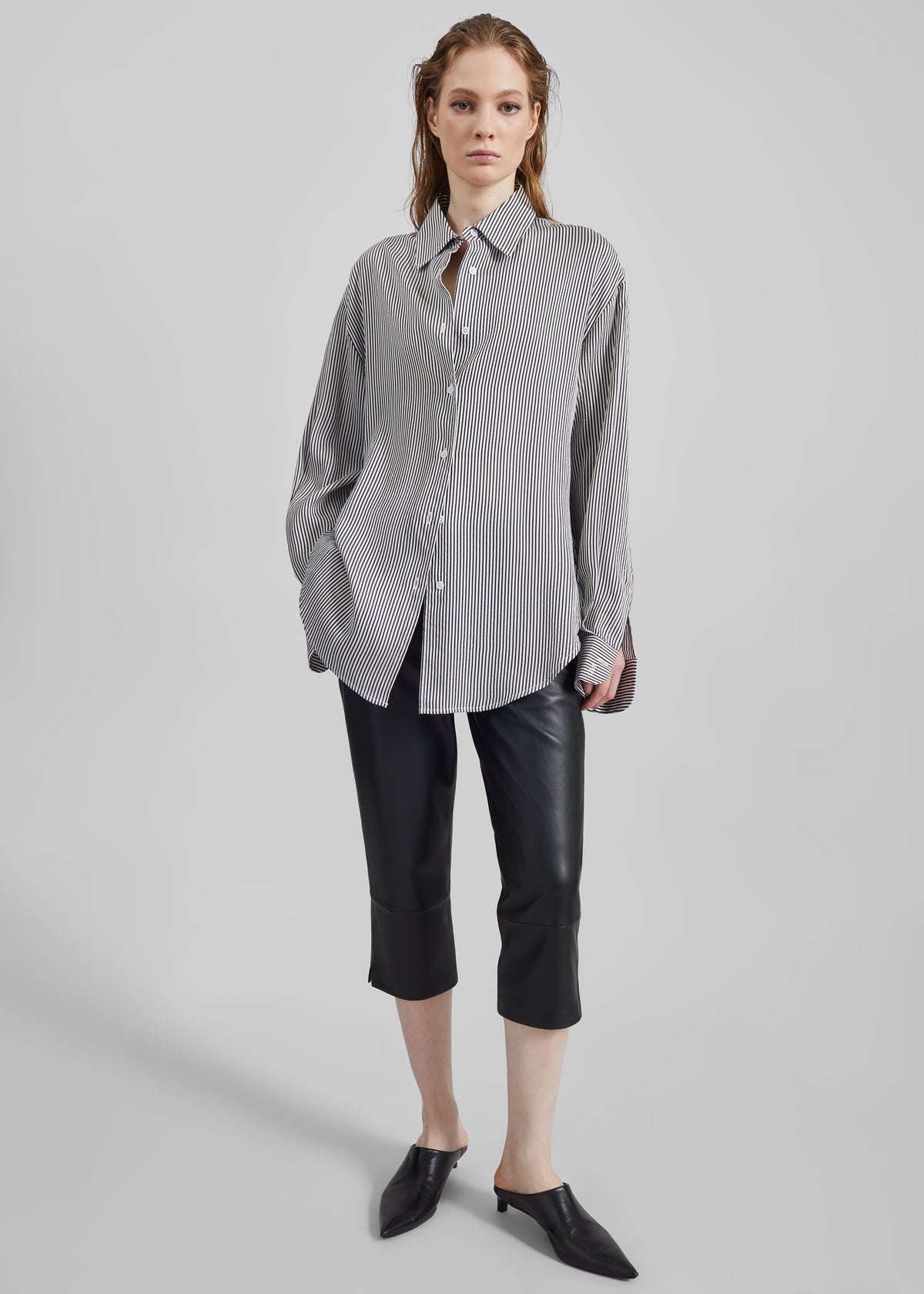 Lui Striped Silk Shirt - Black/White Stripe - 8