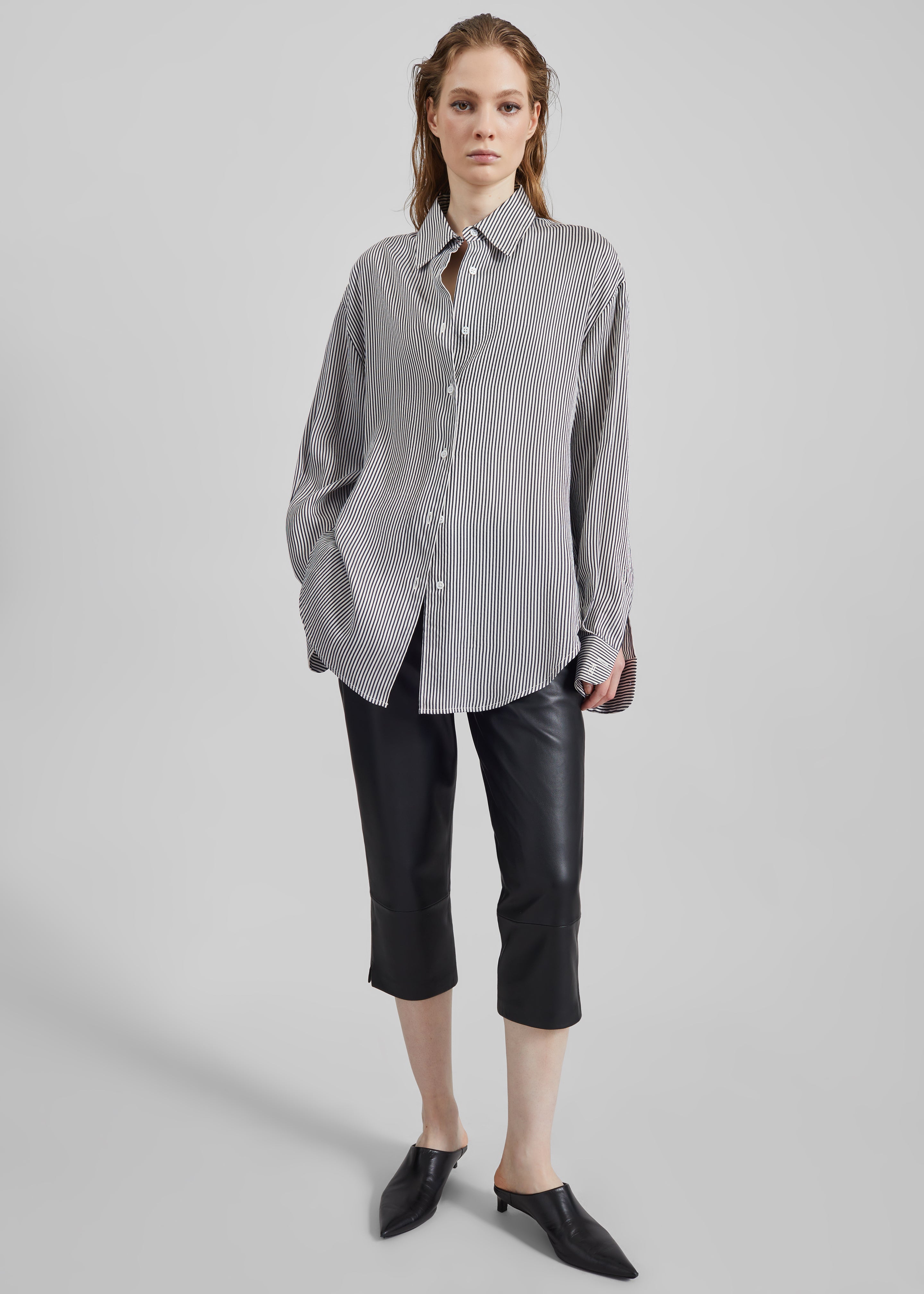 Lui Striped Silk Shirt - Black/White Stripe - 8