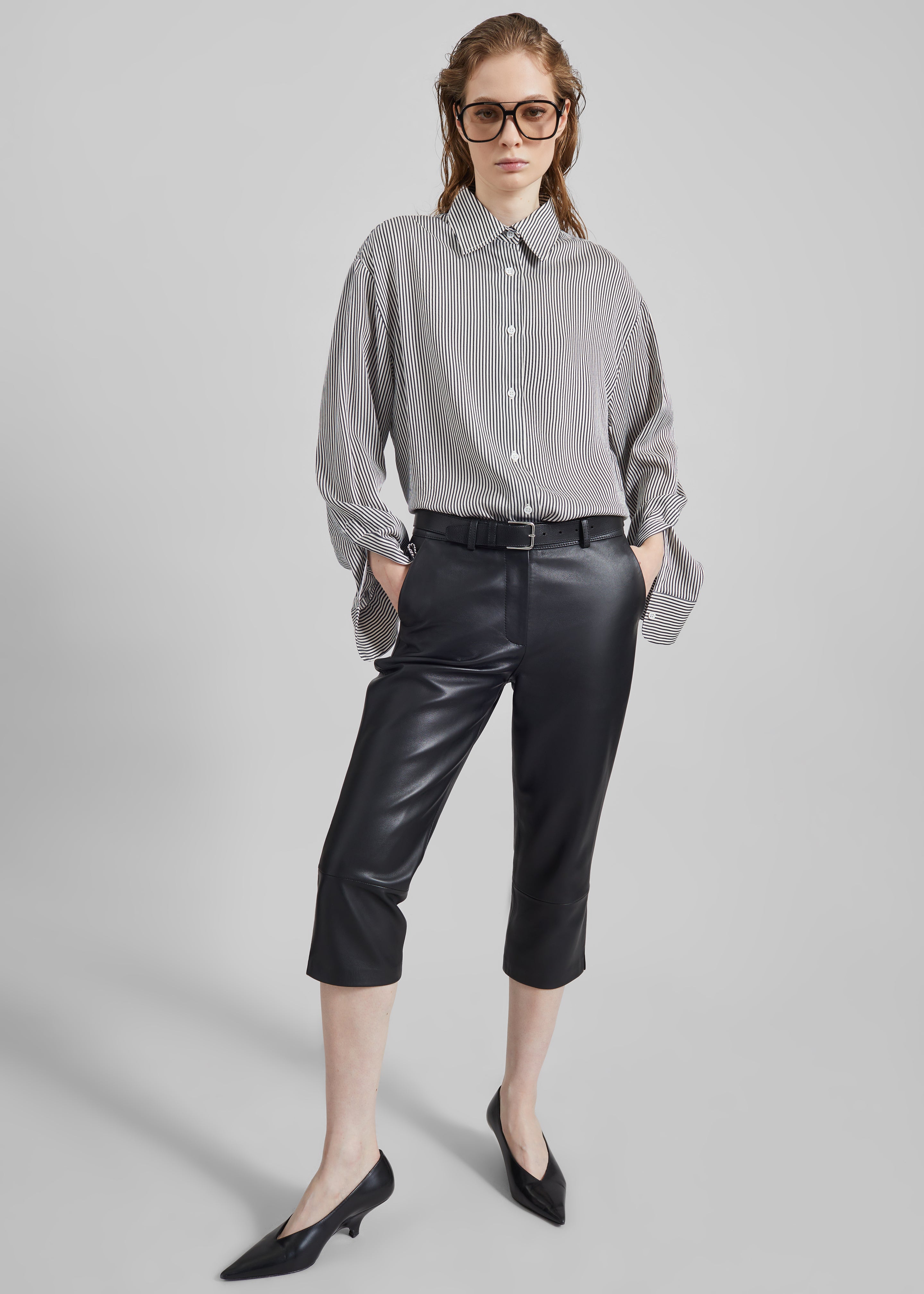 Lui Striped Silk Shirt - Black/White Stripe - 3