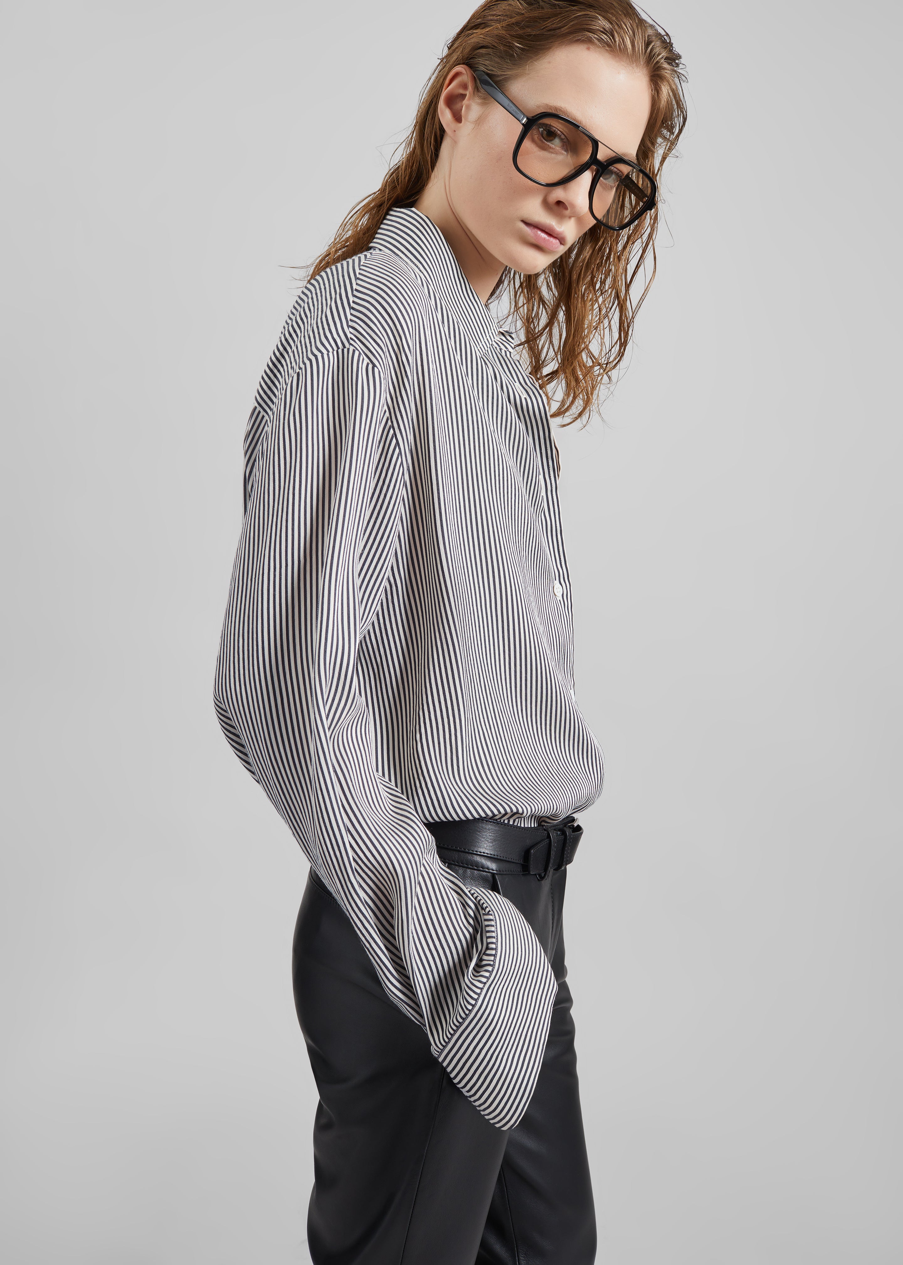 Lui Striped Silk Shirt - Black/White Stripe - 6