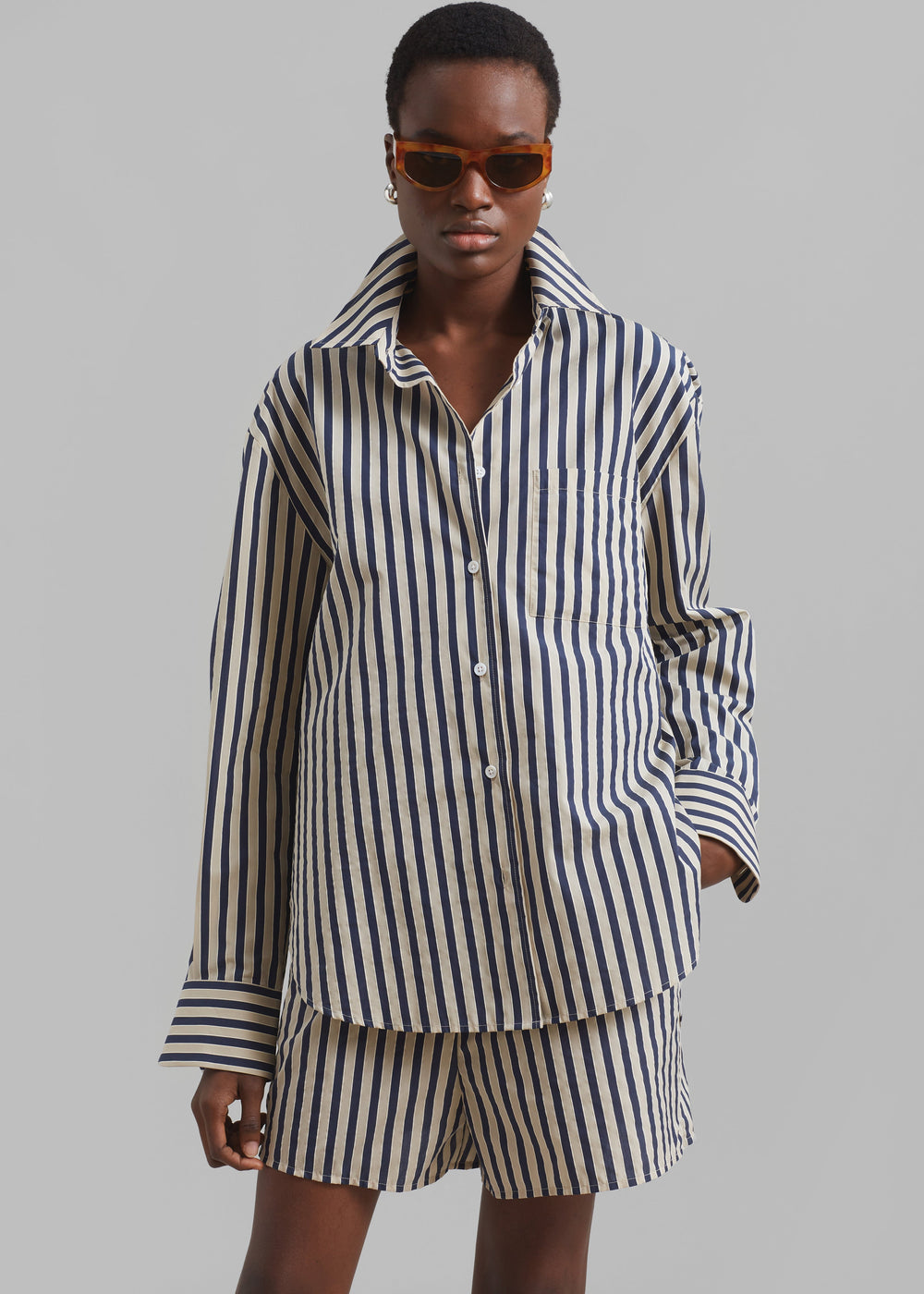 Lui Textured Shirt - Beige/Navy Multi Stripe - 1