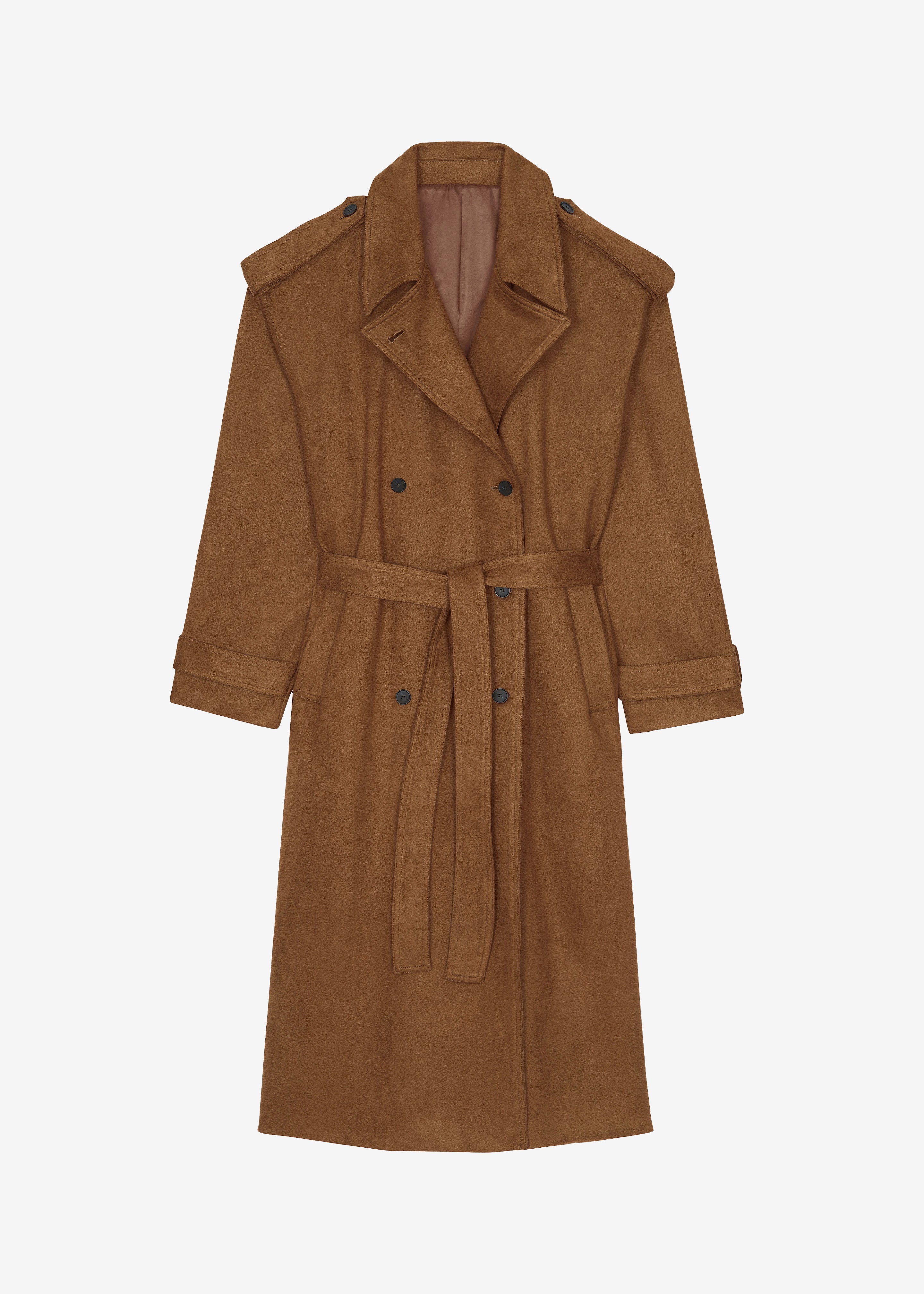 Lulea Faux Suede Trench Coat - Camel - 12