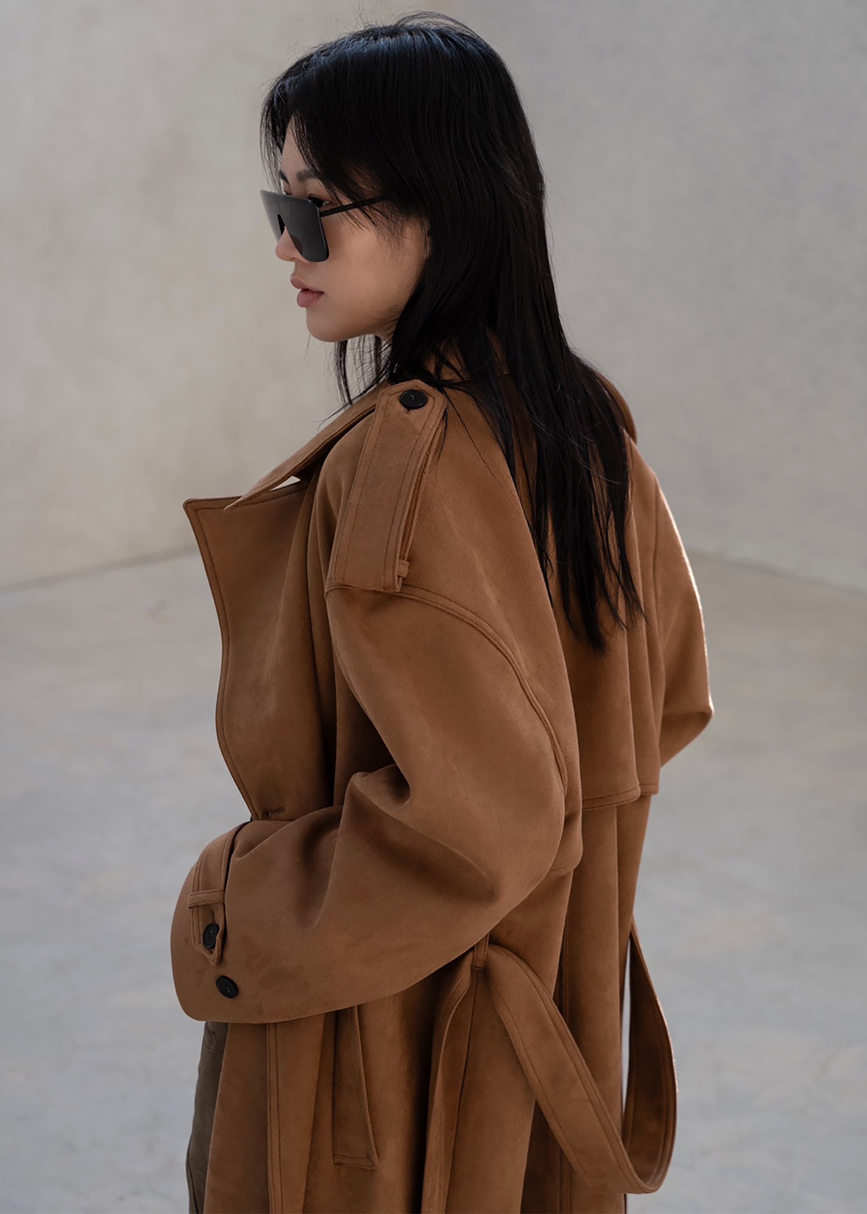 Lulea Faux Suede Trench Coat - Camel - 9