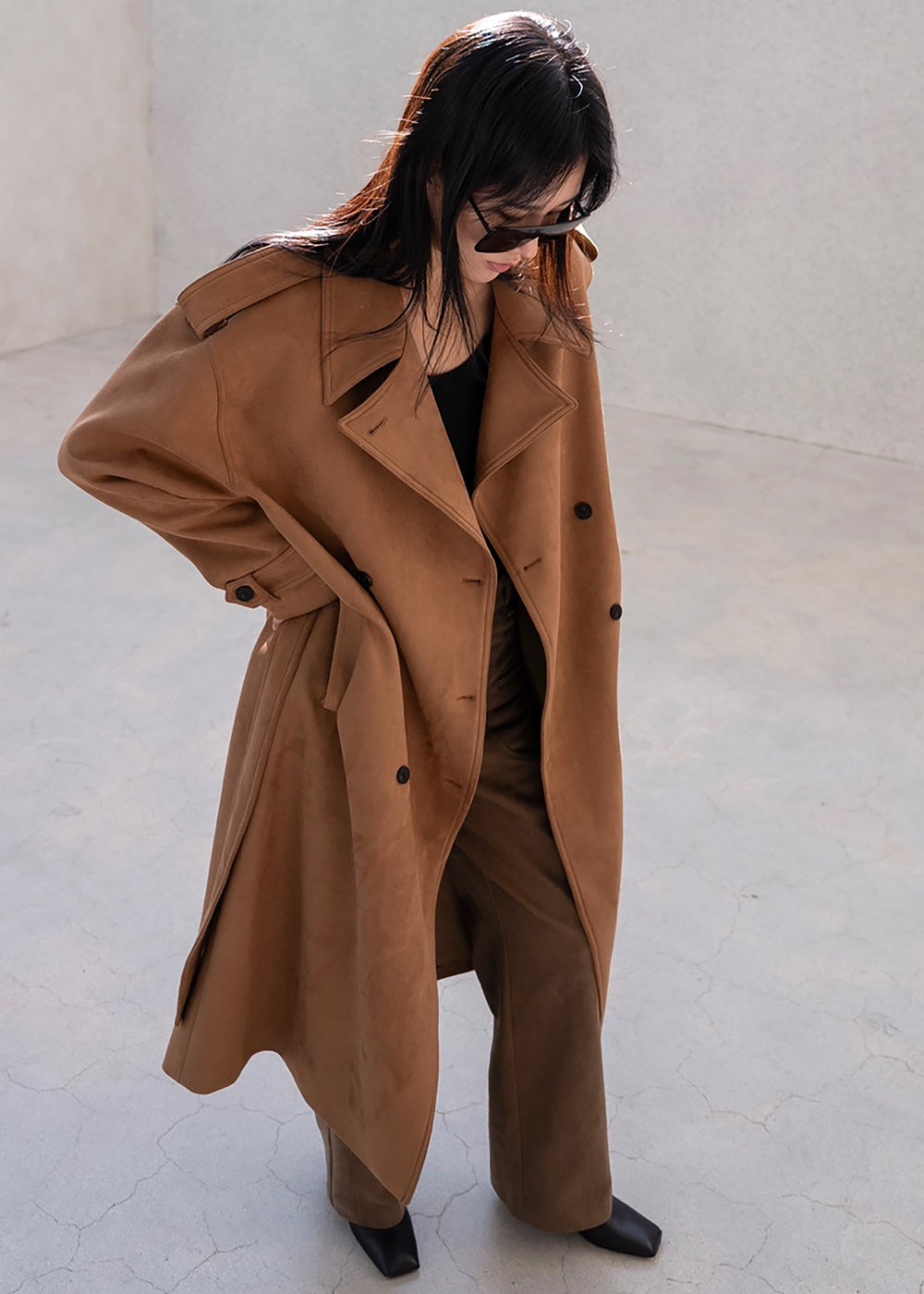 Lulea Faux Suede Trench Coat - Camel - 1