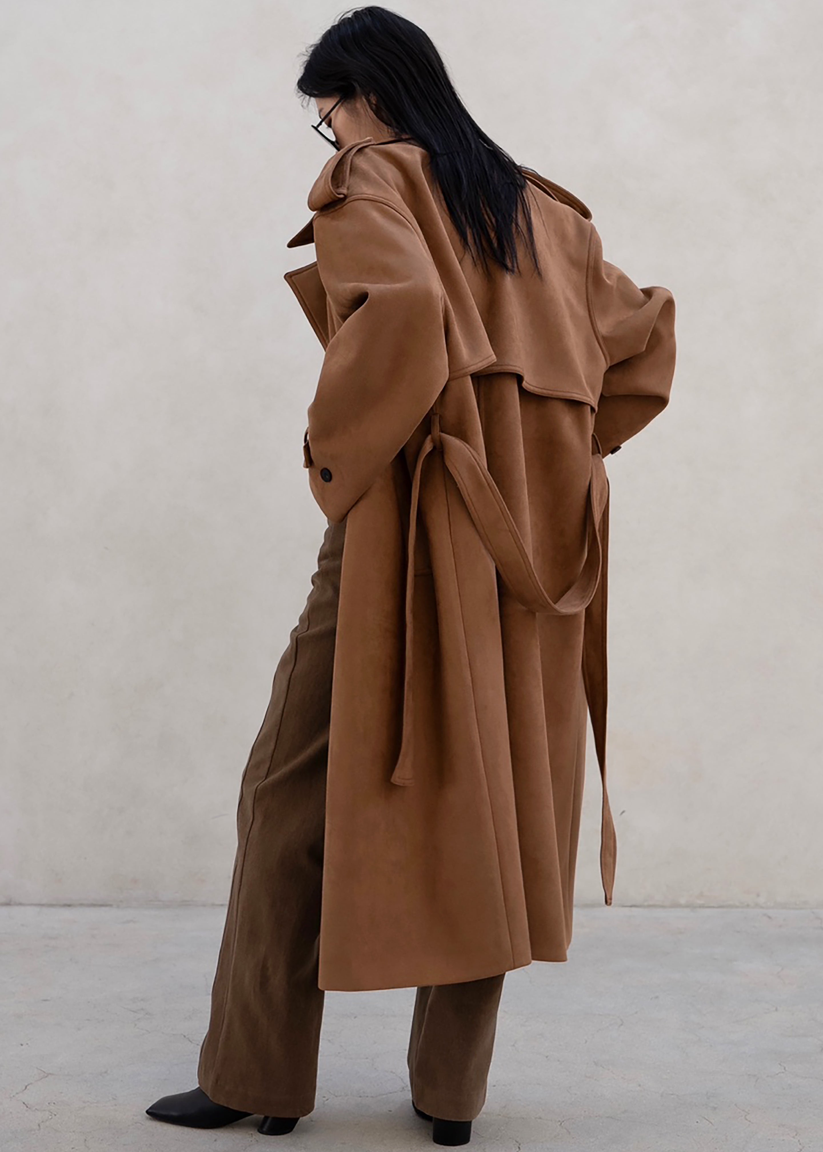 Lulea Faux Suede Trench Coat - Camel - 10