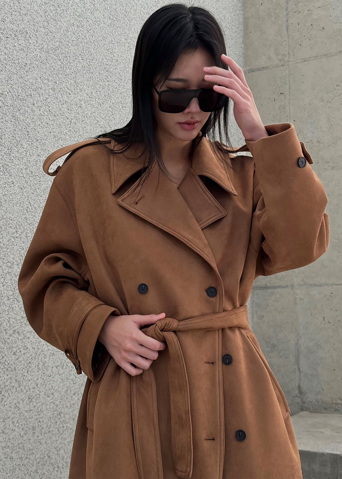 Lulea Faux Suede Trench Coat - Camel - 5