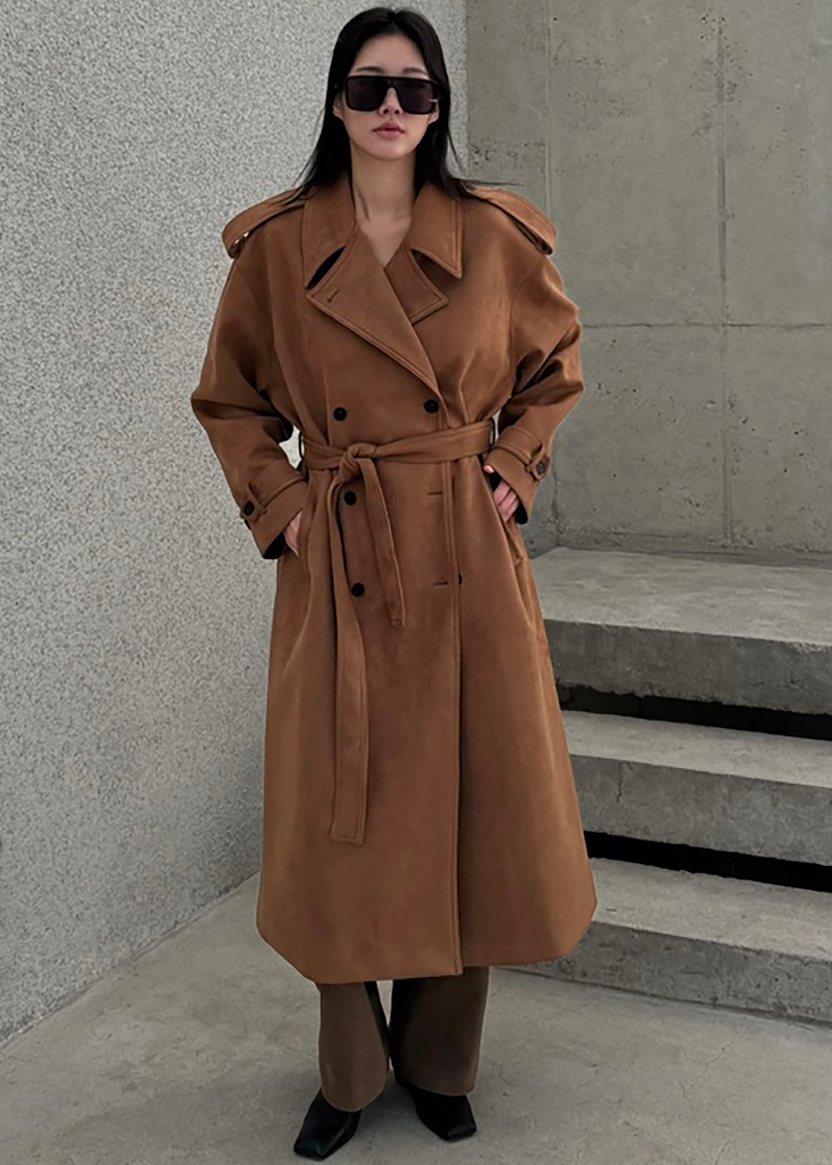 Lulea Faux Suede Trench Coat - Camel - 8