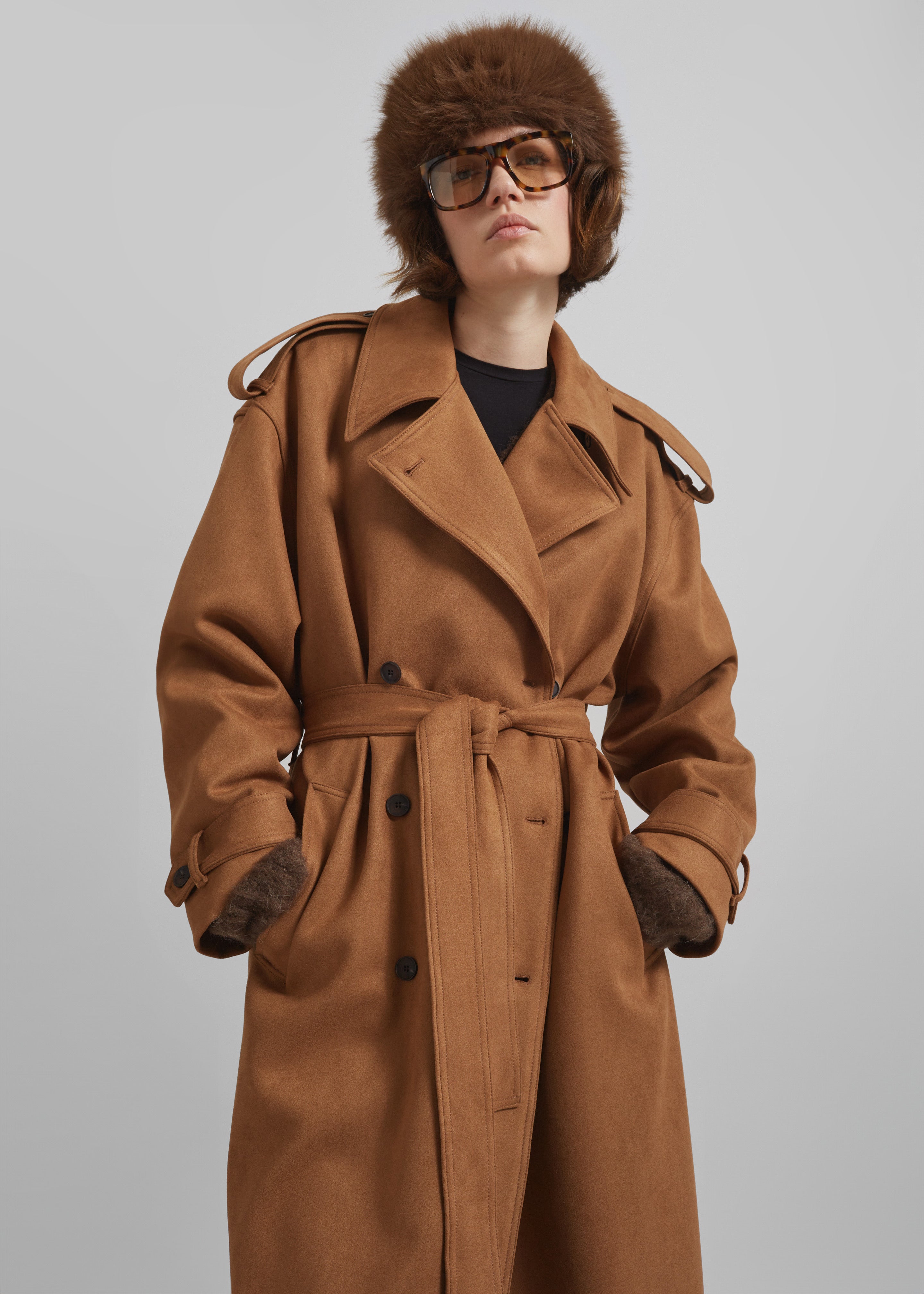 Lulea Faux Suede Trench Coat - Camel - 6