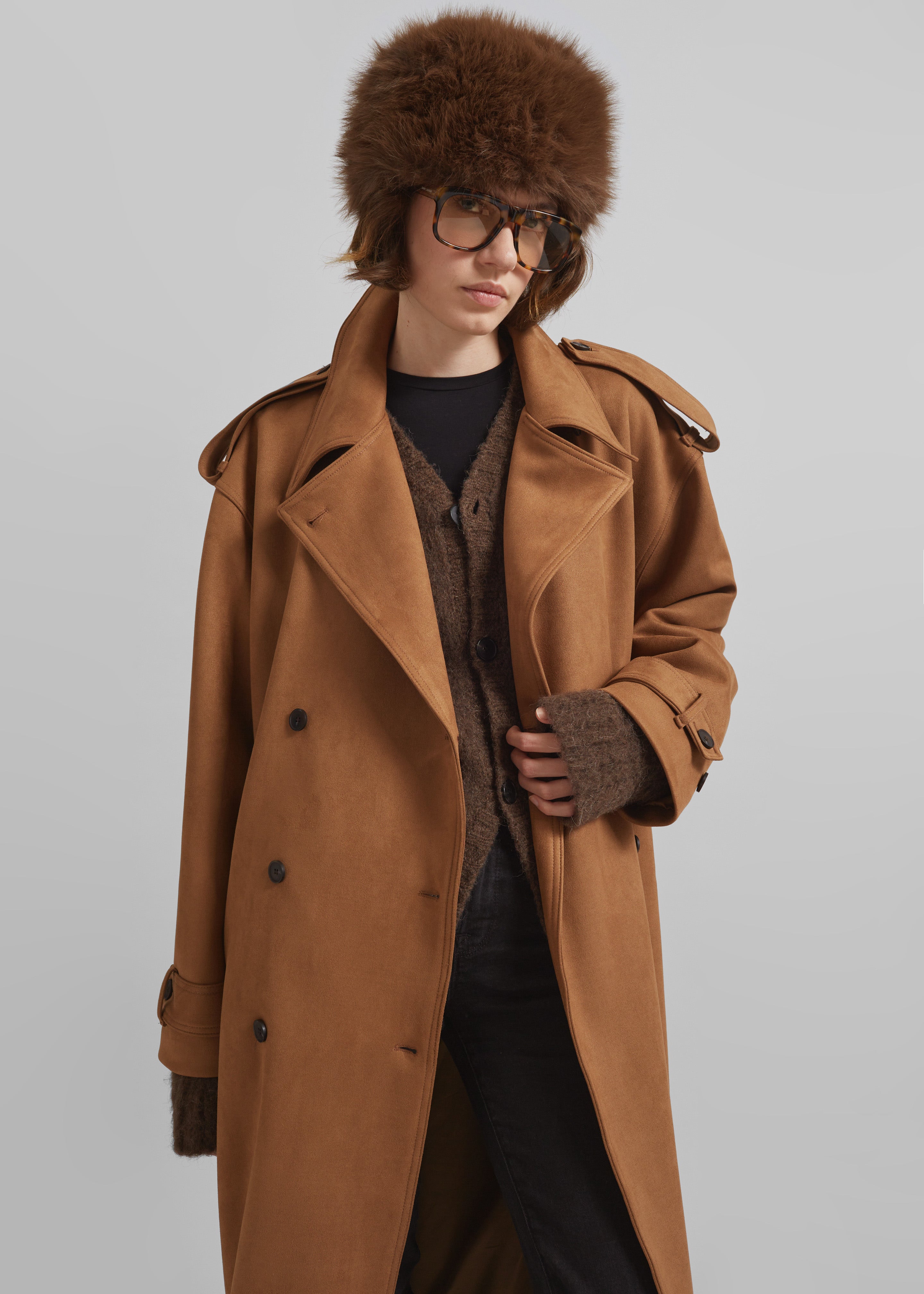 Lulea Faux Suede Trench Coat - Camel - 7