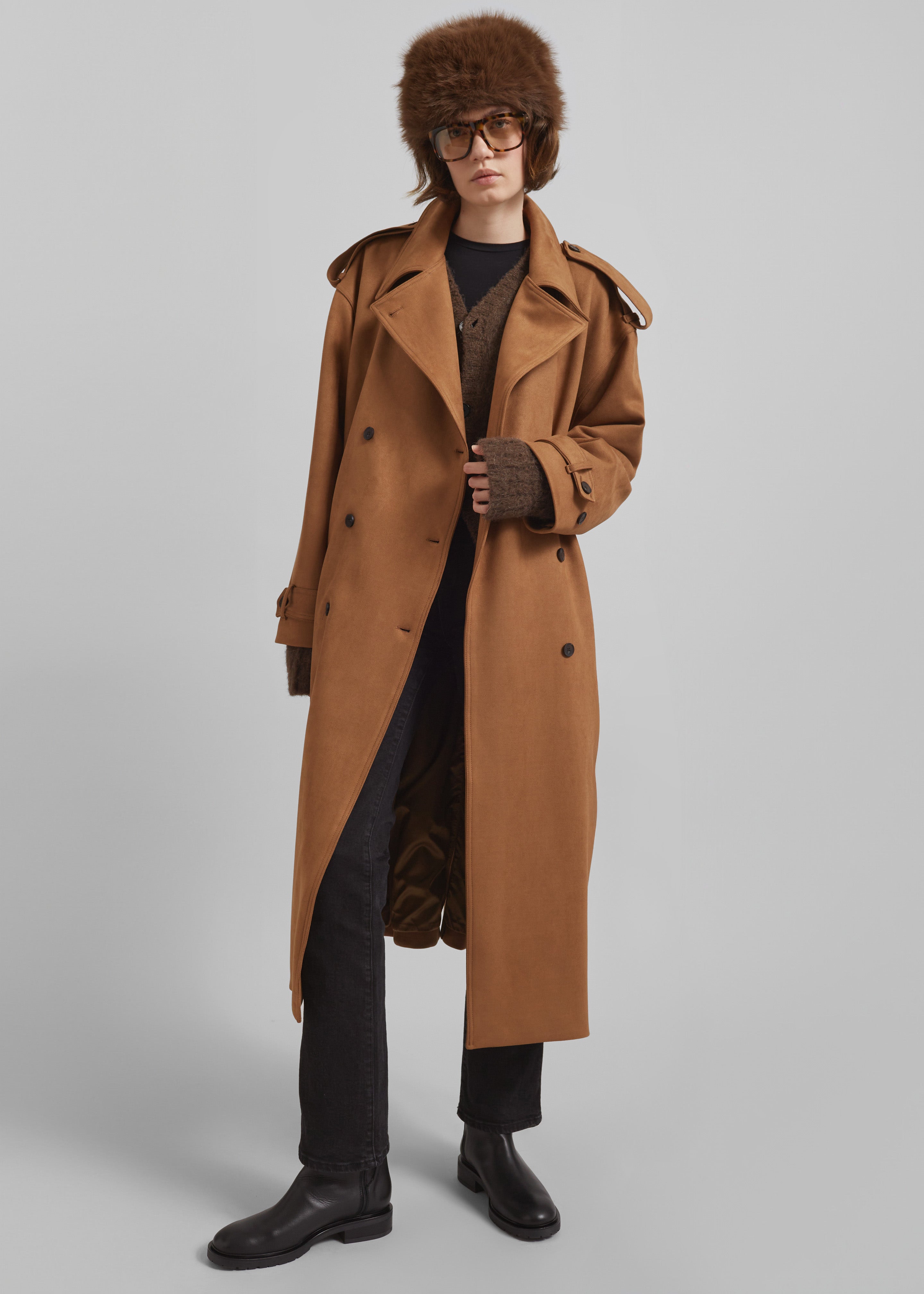 Lulea Faux Suede Trench Coat - Camel - 3