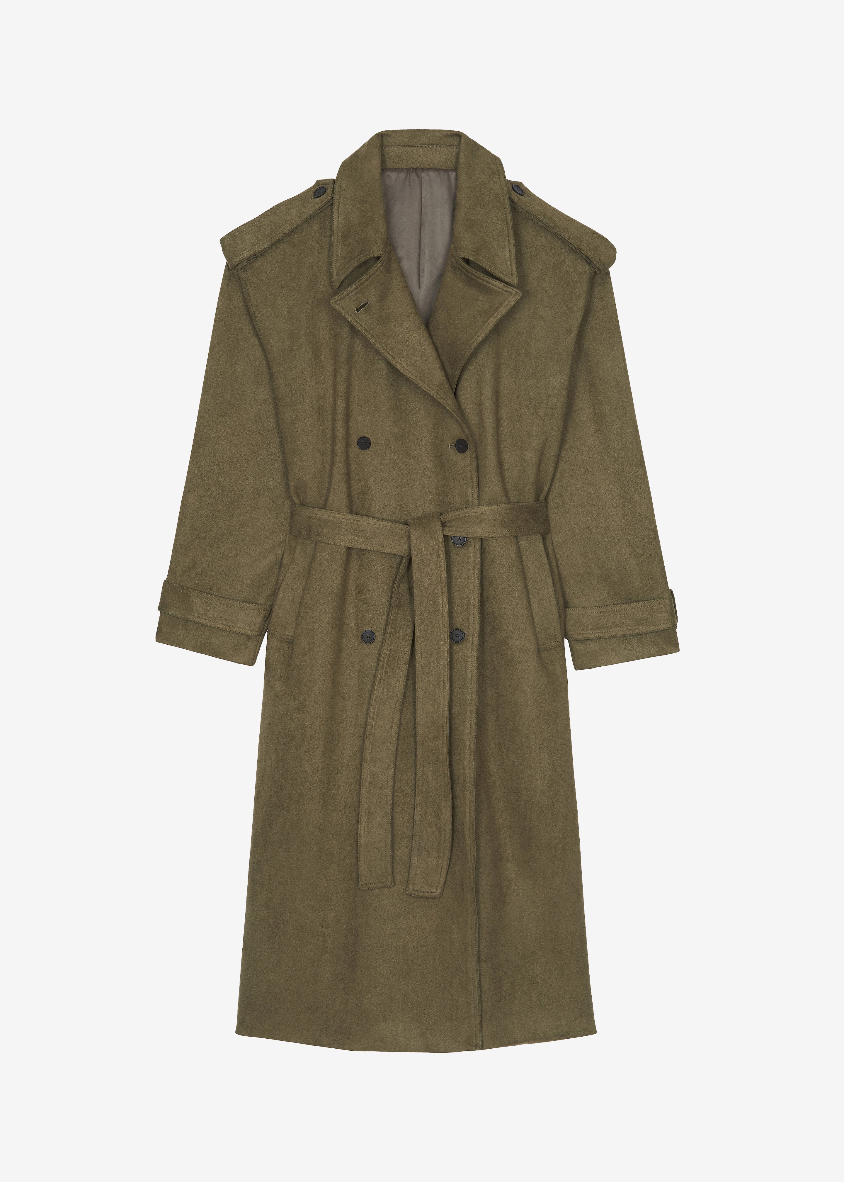 Lulea Faux Suede Trench Coat - Khaki - 11