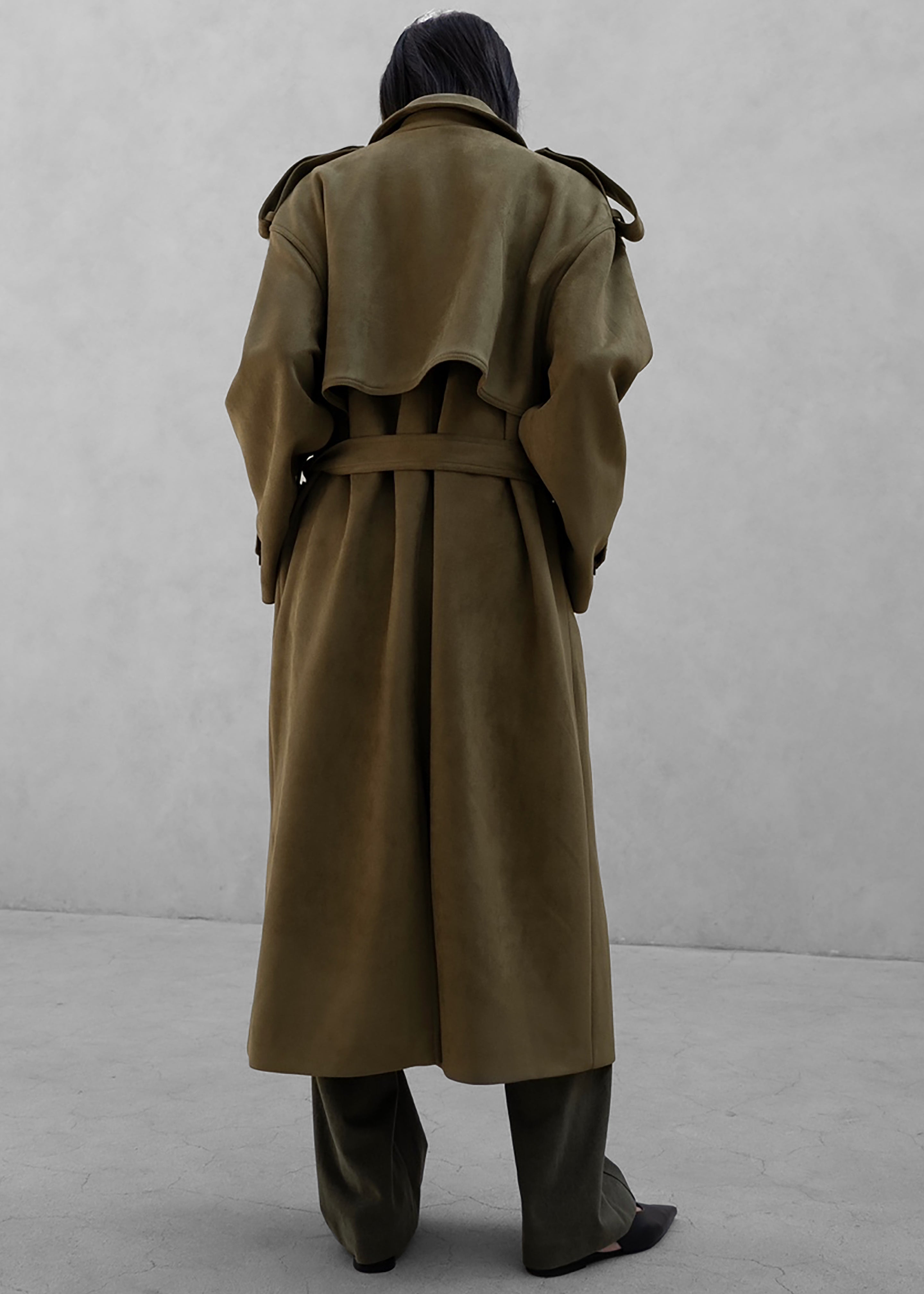 Lulea Faux Suede Trench Coat - Khaki - 10