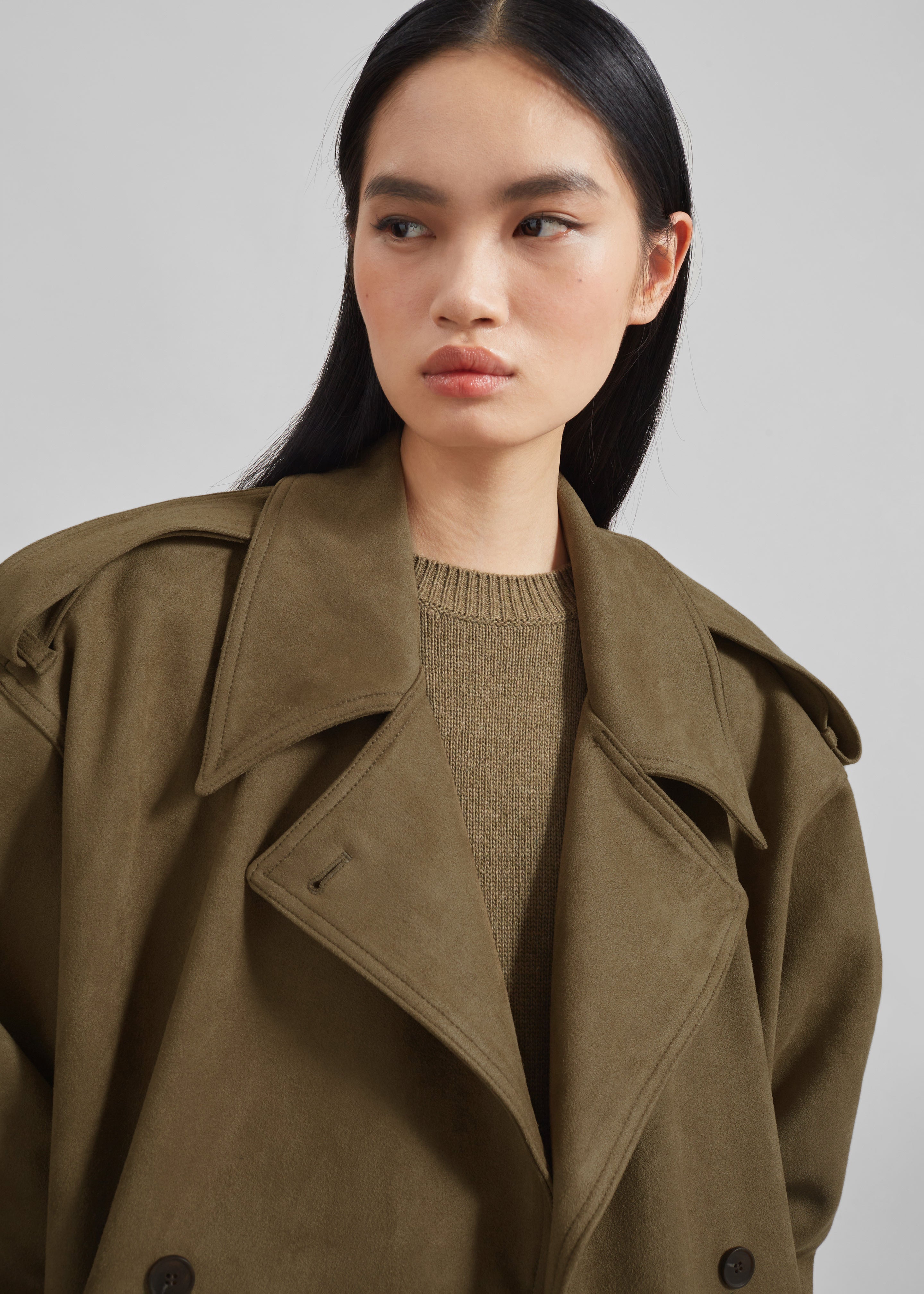 Lulea Faux Suede Trench Coat - Khaki - 9