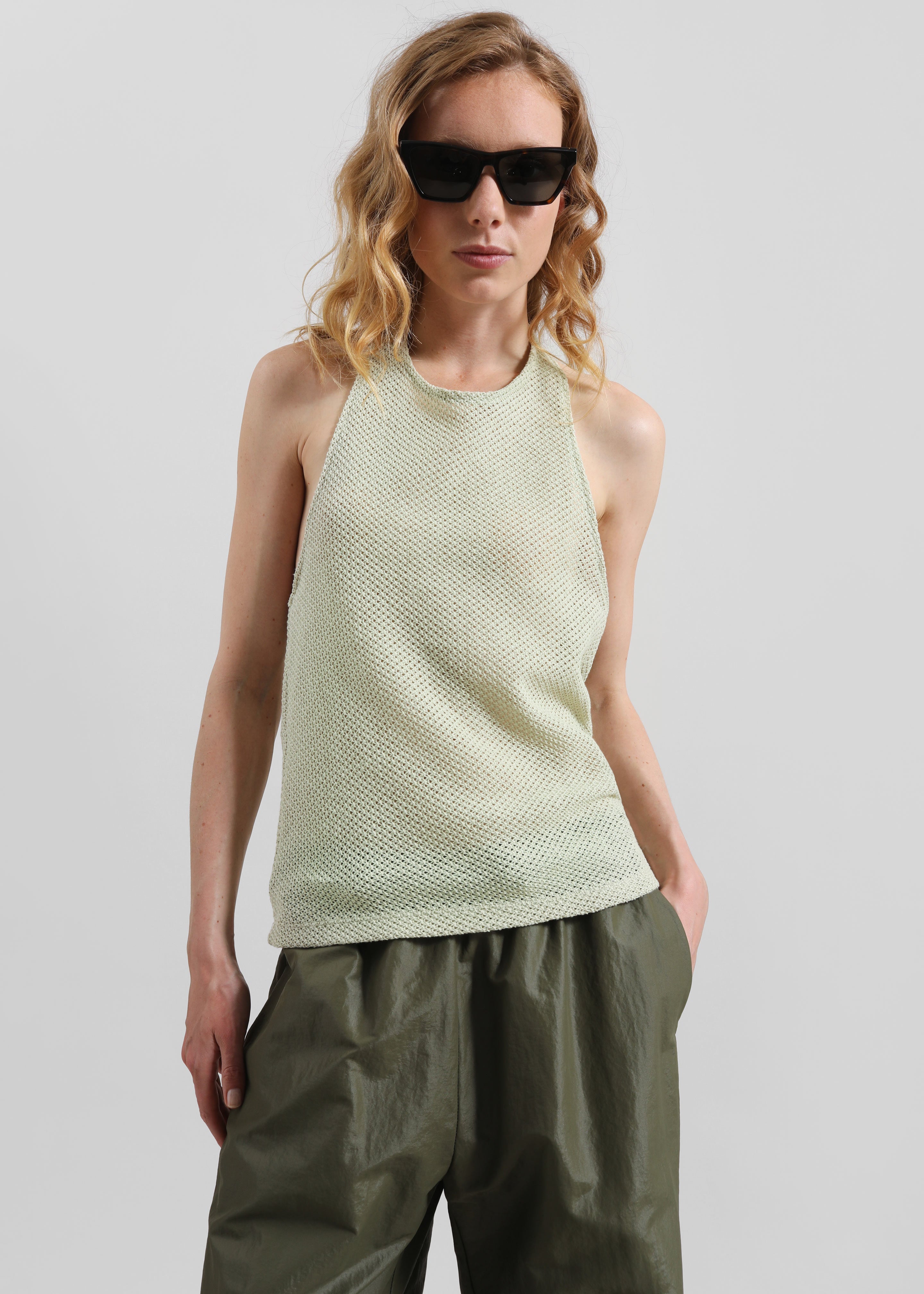 Lunel Knit Halter Top - Pale Green - 1