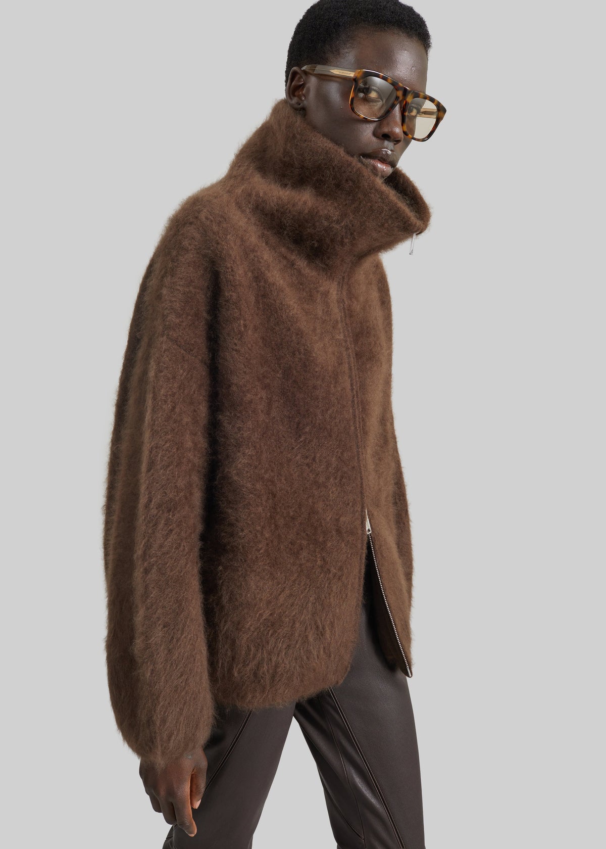 Lupa Fuzzy Zip-Up Cardigan - Brown