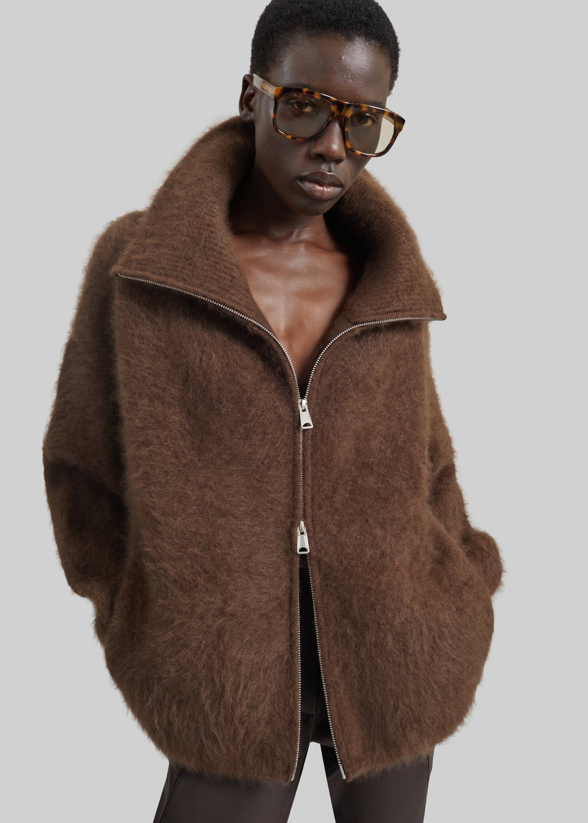 Lupa Fuzzy Zip-Up Cardigan - Brown