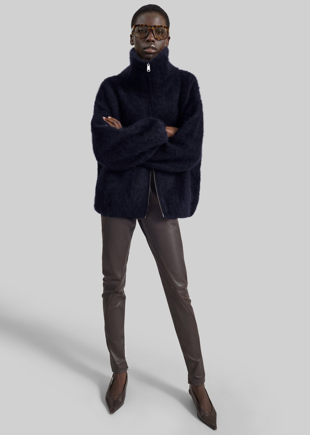Cardigan Lupa effetto peloso con zip - Blu navy