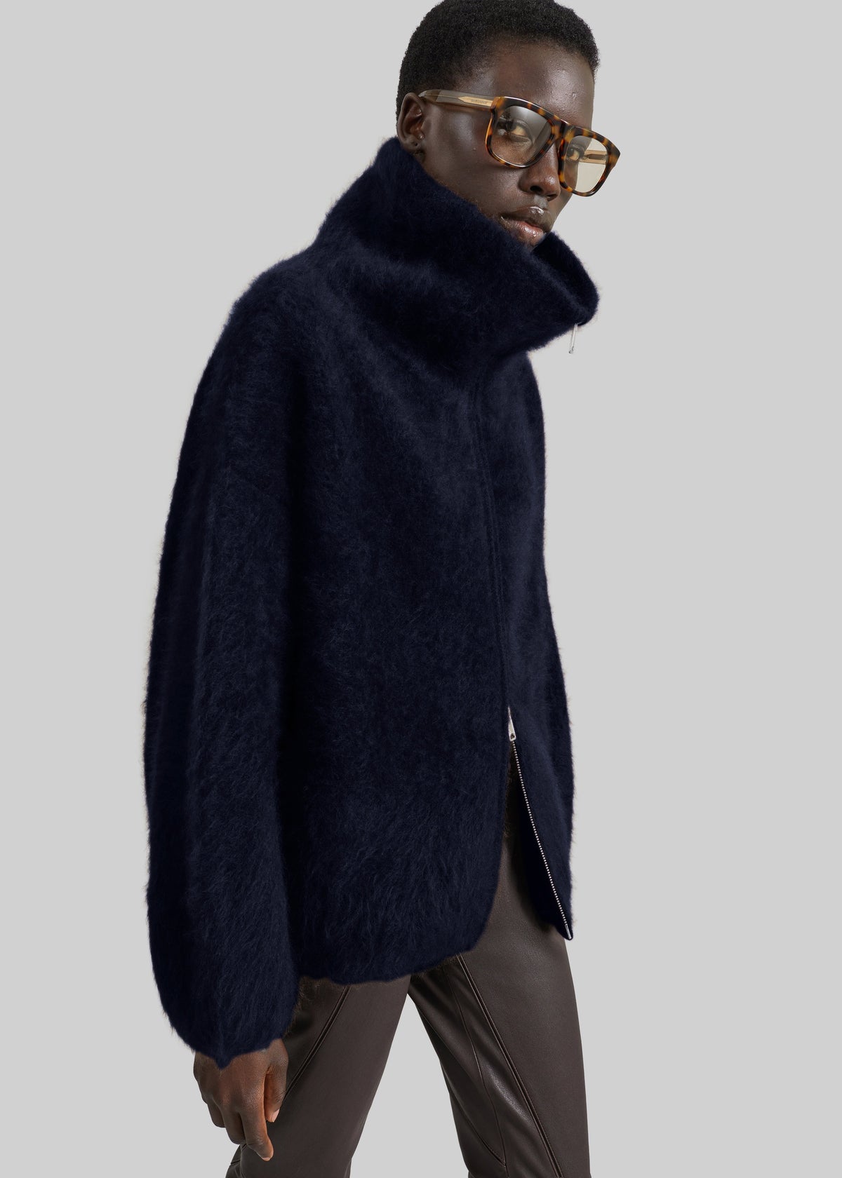 Cardigan Lupa effetto peloso con zip - Blu navy