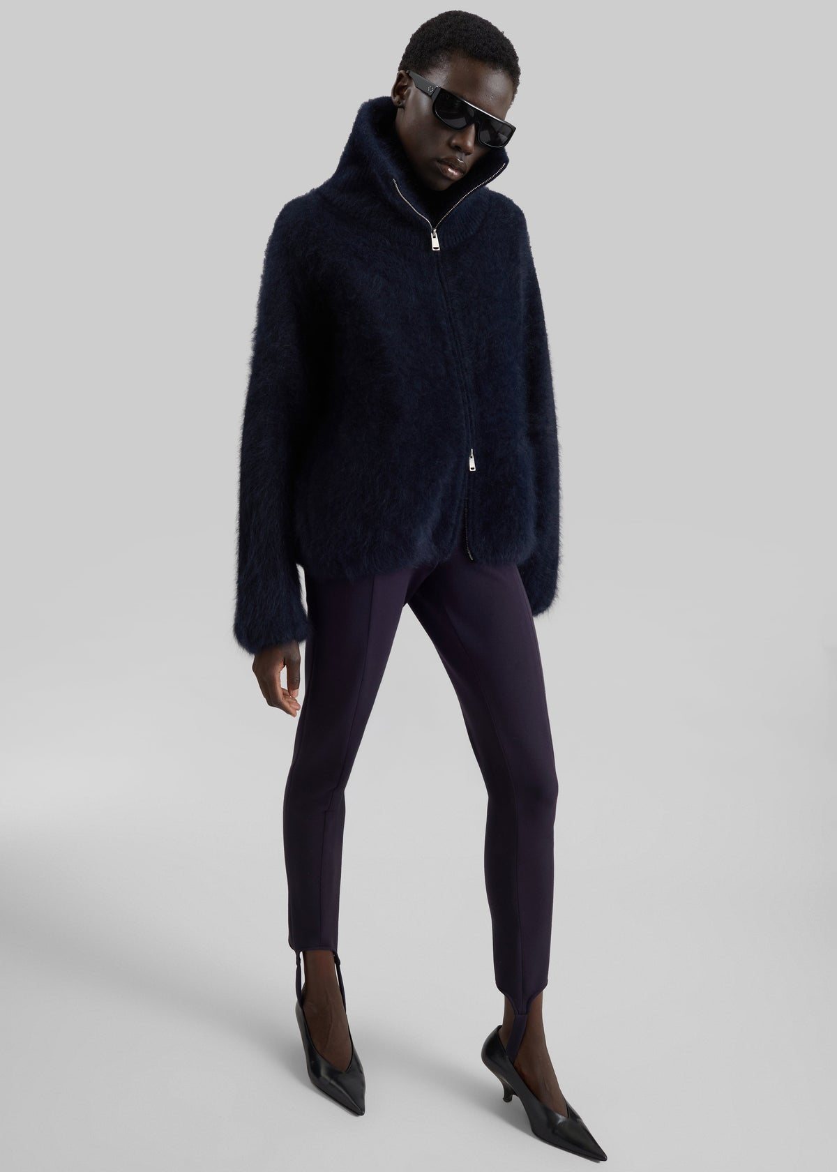 Cardigan Lupa effetto peloso con zip - Blu navy