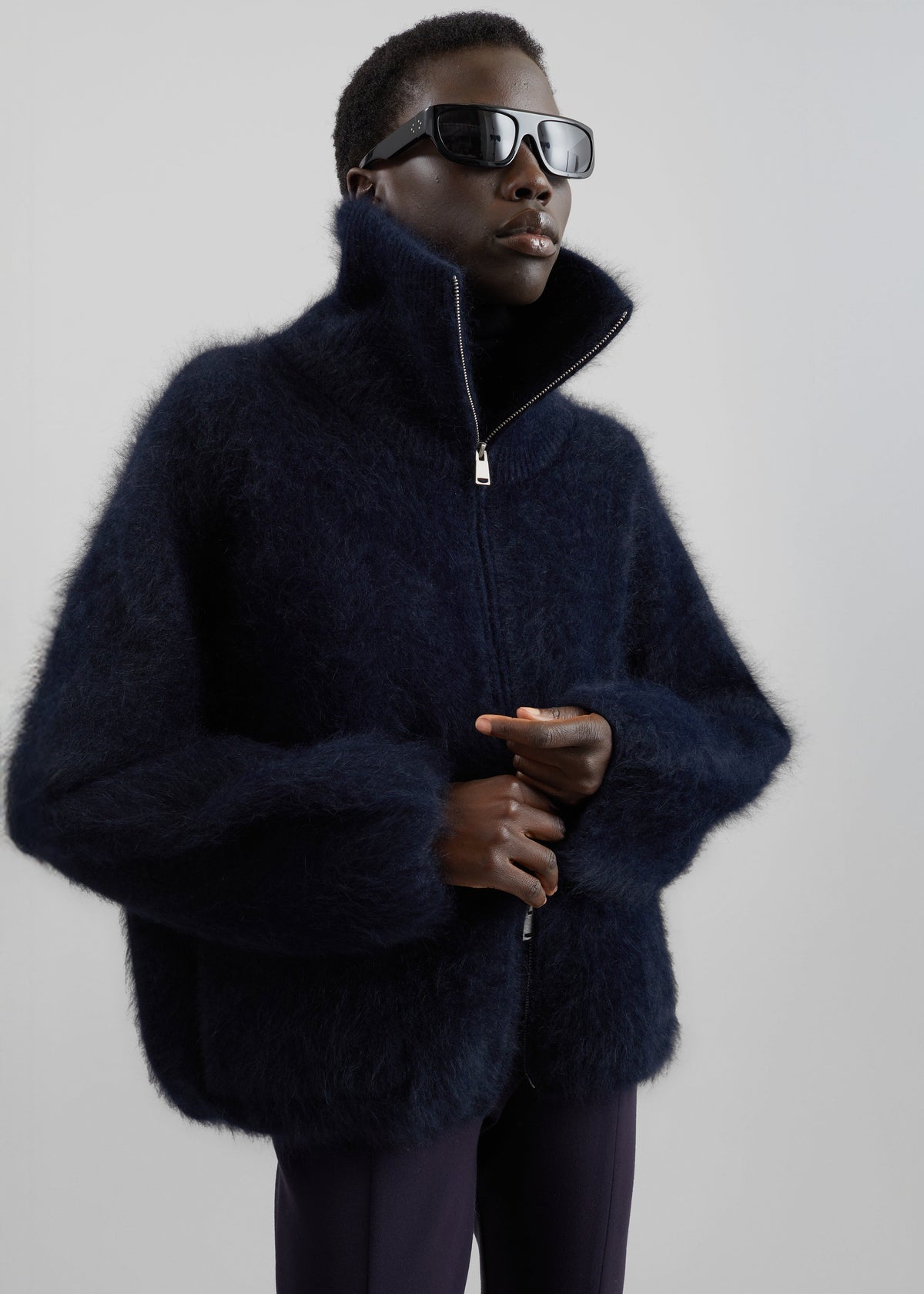 Cardigan Lupa effetto peloso con zip - Blu navy