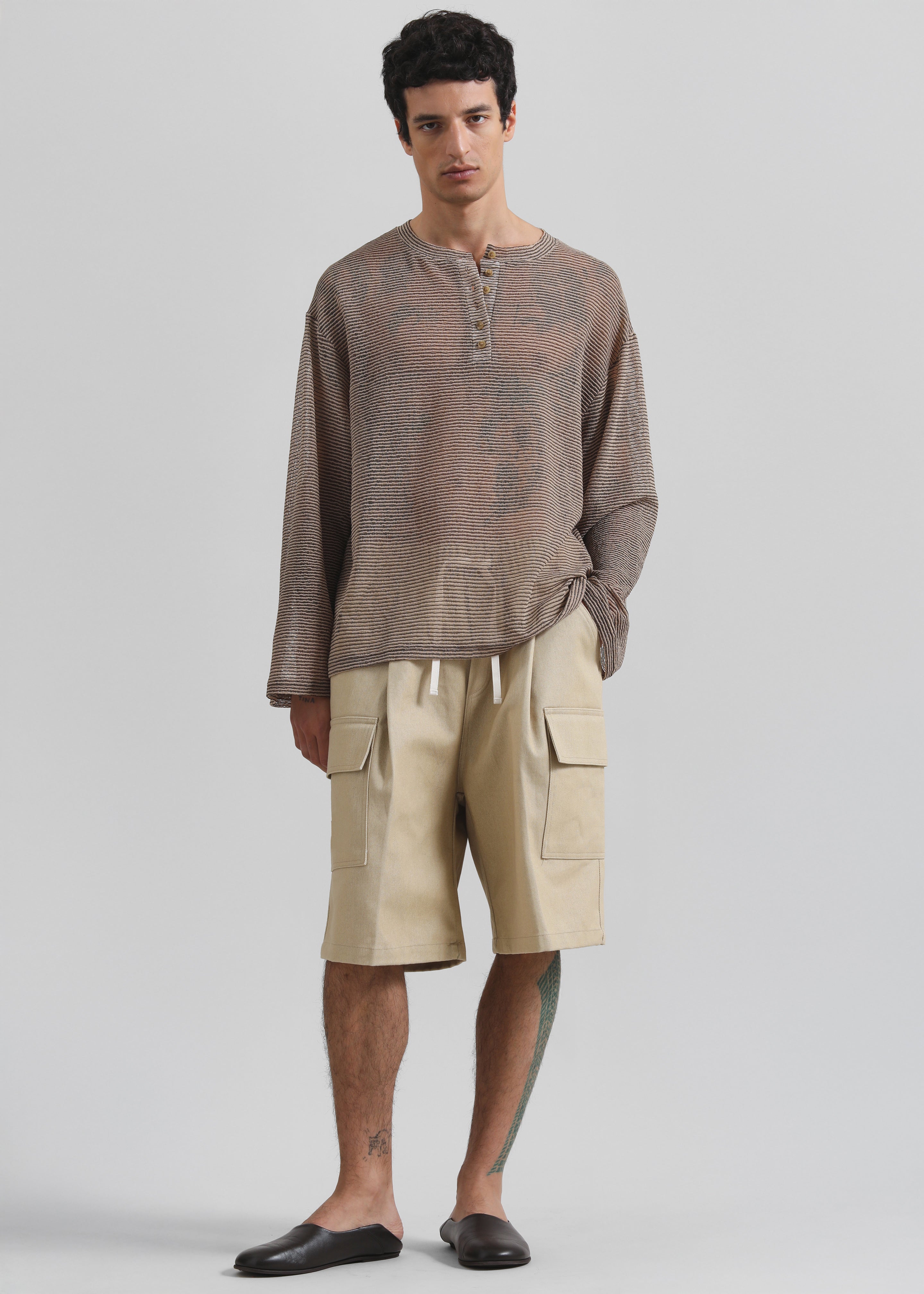 Luray Henley T-Shirt - Beige/Black Stripe - 4