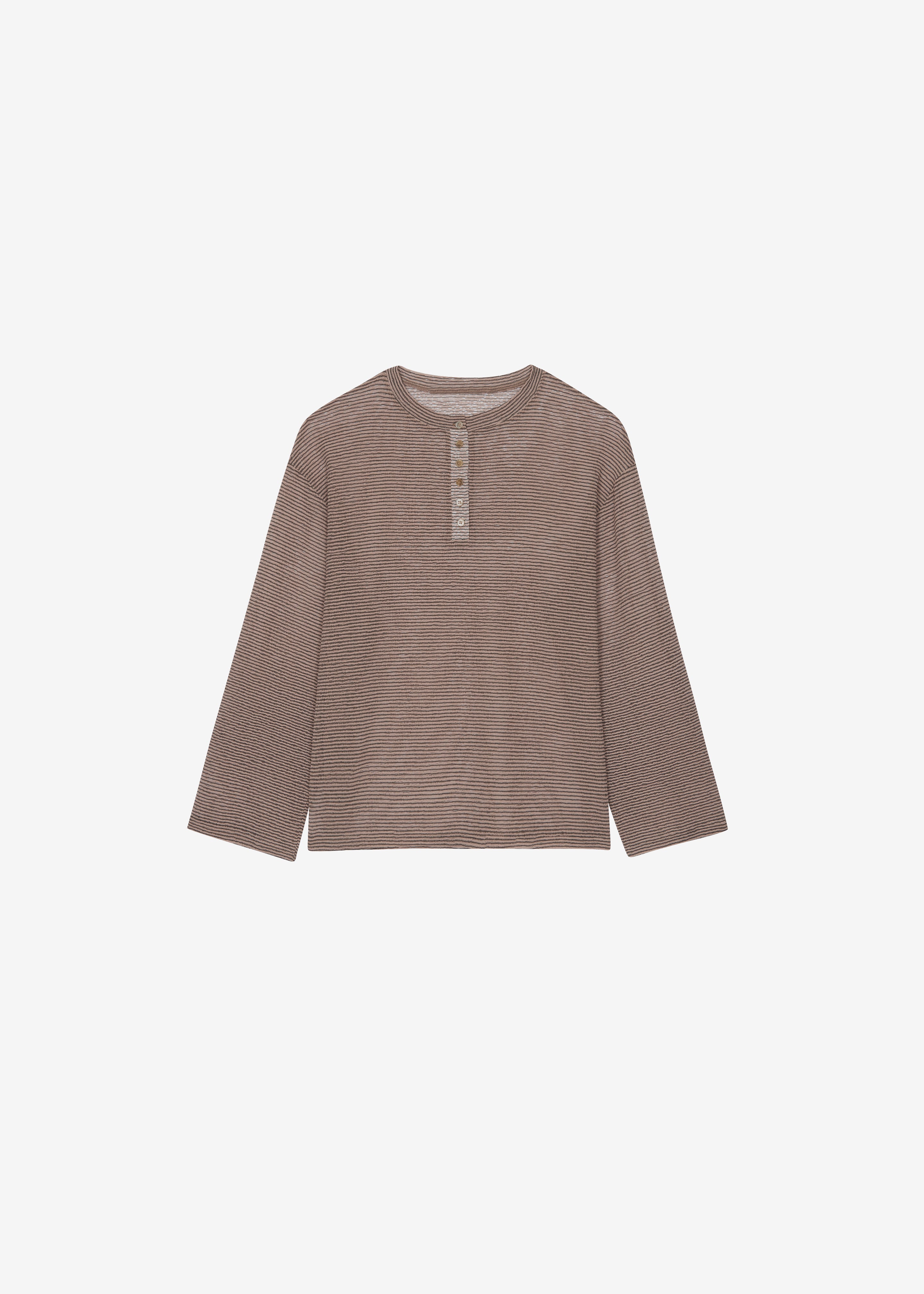 Luray Henley T-Shirt - Beige/Black Stripe - 6