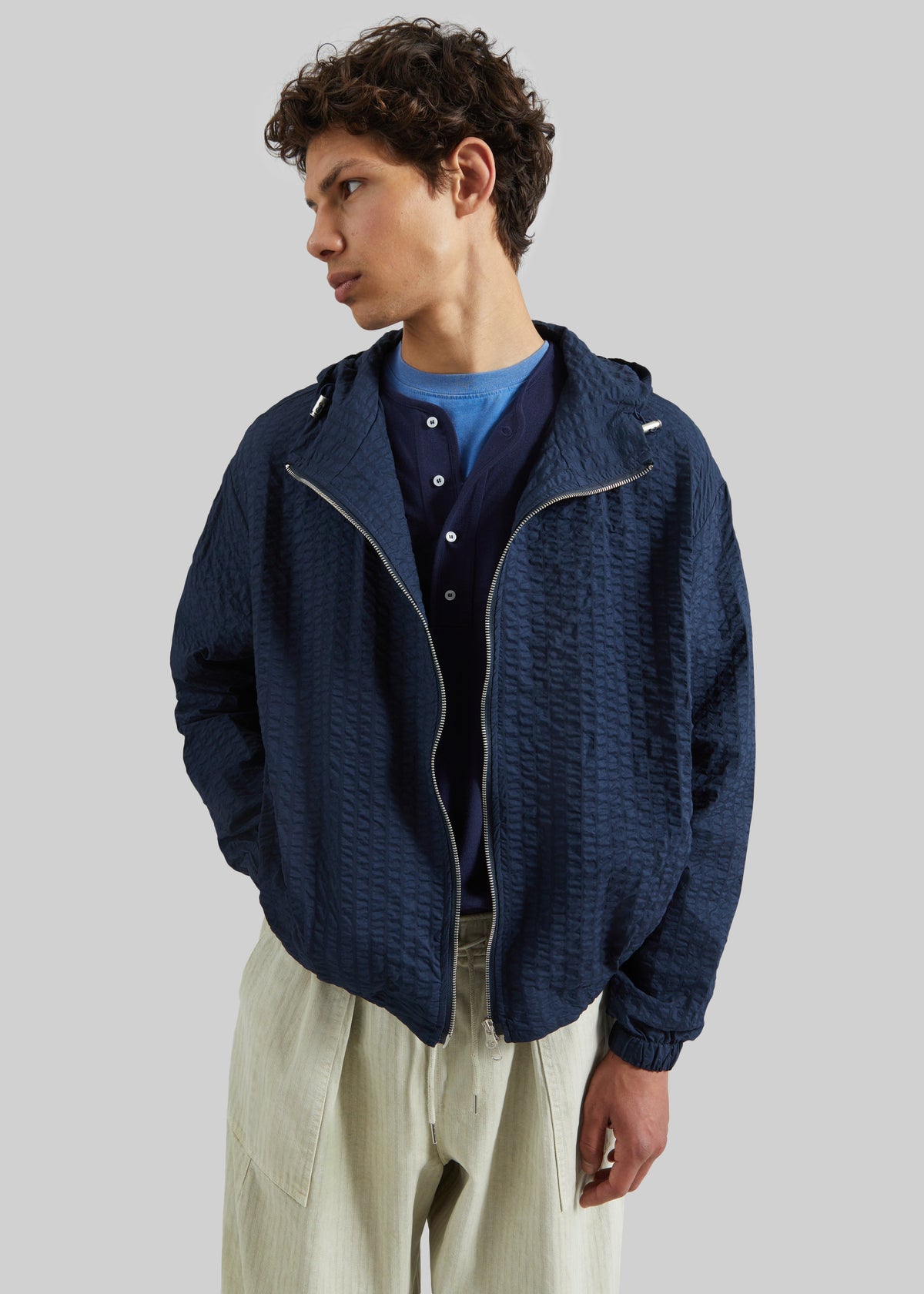 Luynes Seersucker Drawstring Jacket - Navy - 1