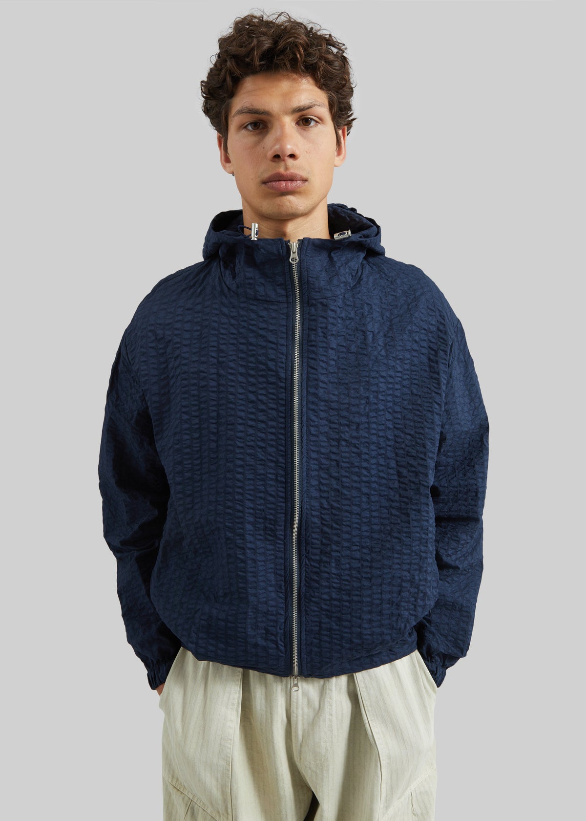 Luynes Seersucker Drawstring Jacket - Navy - 3