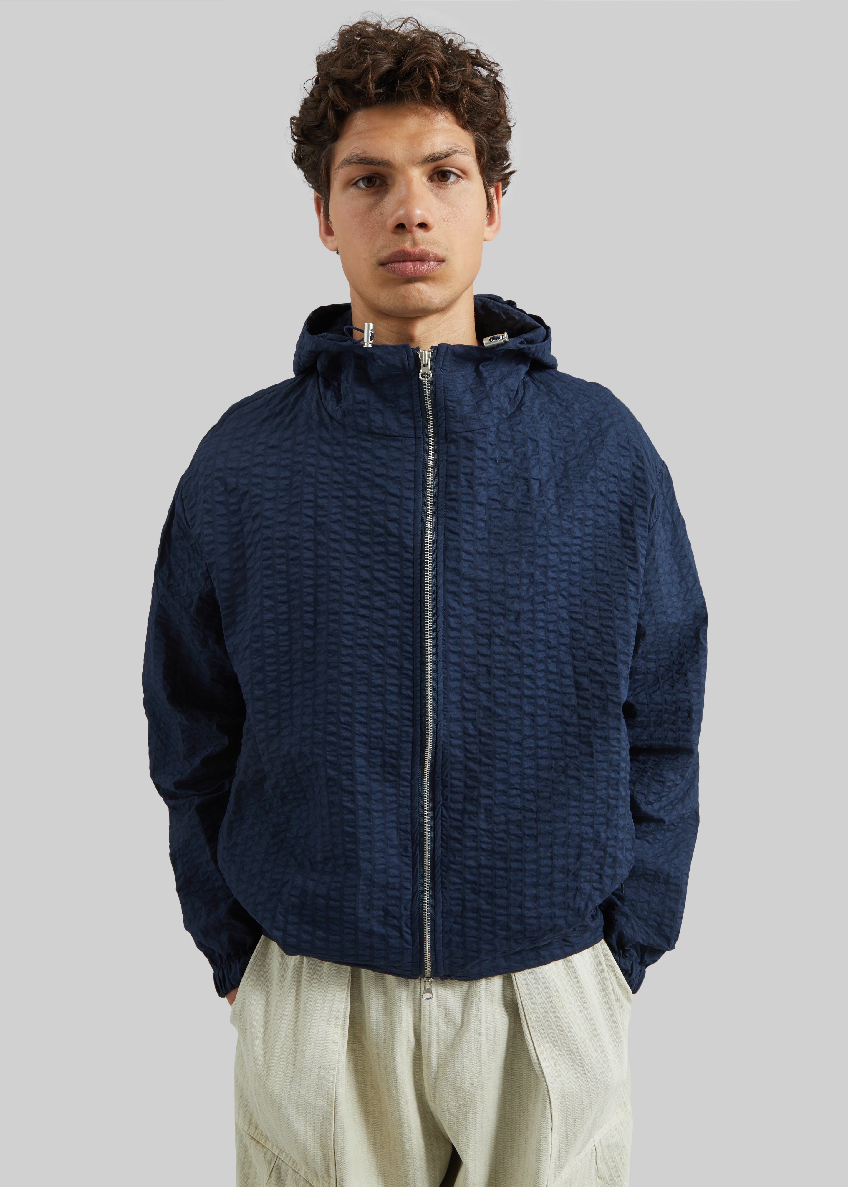 Luynes Seersucker Drawstring Jacket - Navy - 3