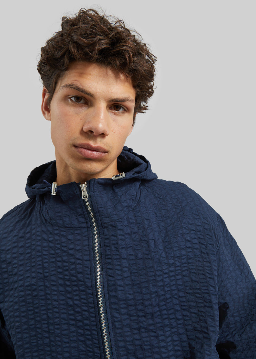 Luynes Seersucker Drawstring Jacket - Navy - 1