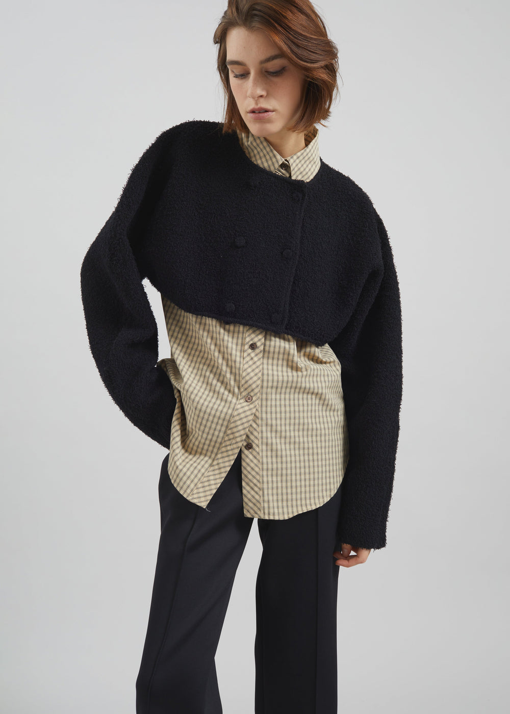 Lyall Fuzzy Cropped Jacket - Black - 1