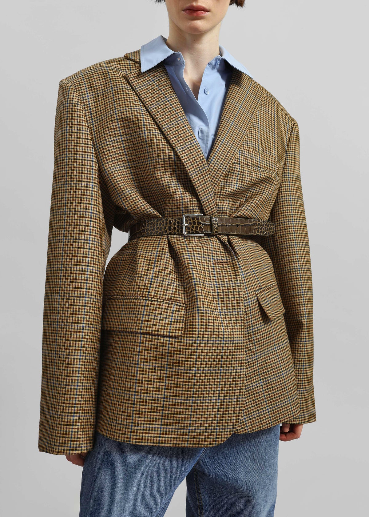 Lyra Oversized Houndstooth Blazer - Camel - 3