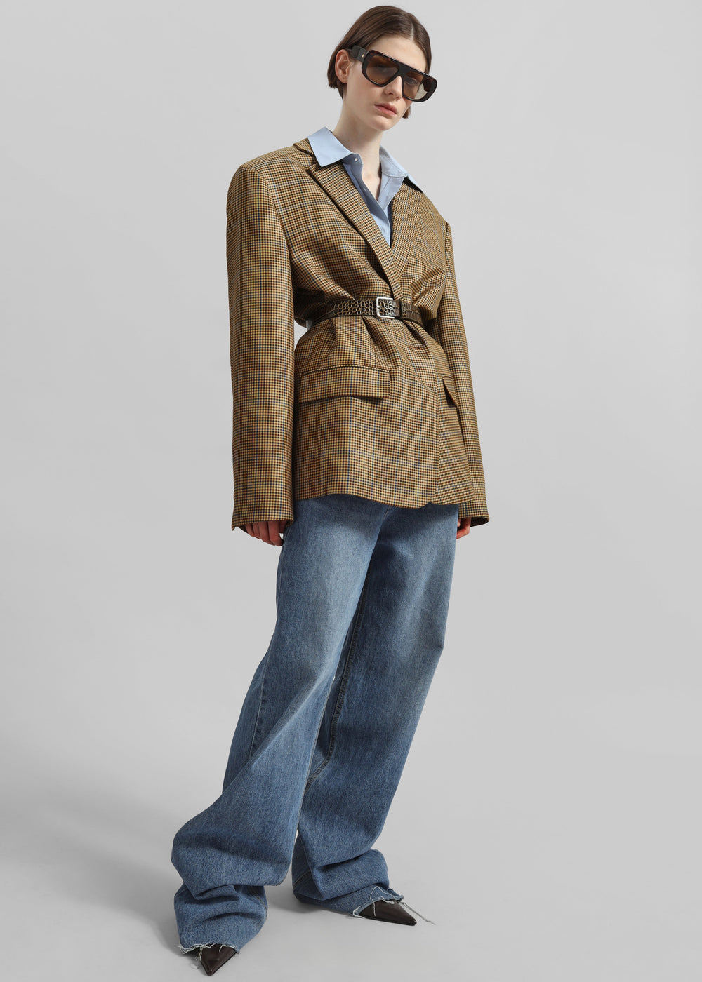 Lyra Oversized Houndstooth Blazer - Camel - 1