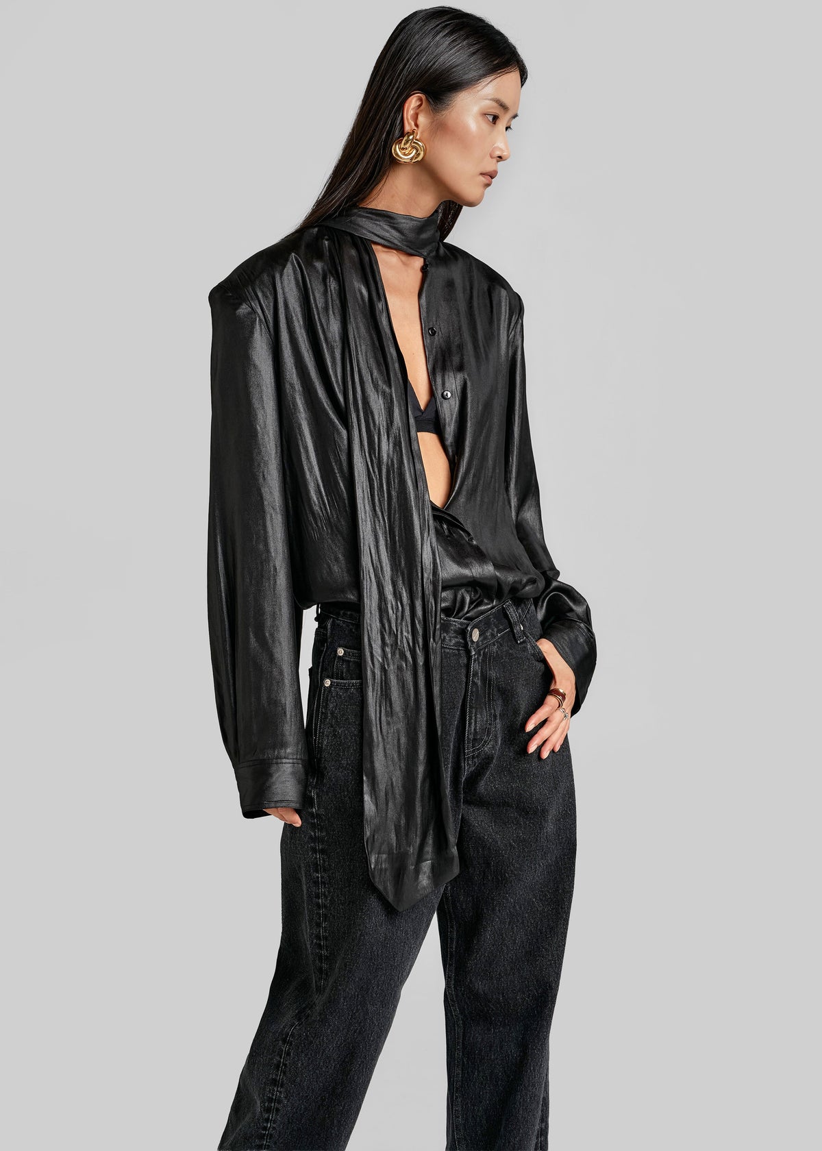 Mabillon Padded Lavalliere Blouse - Black - 3